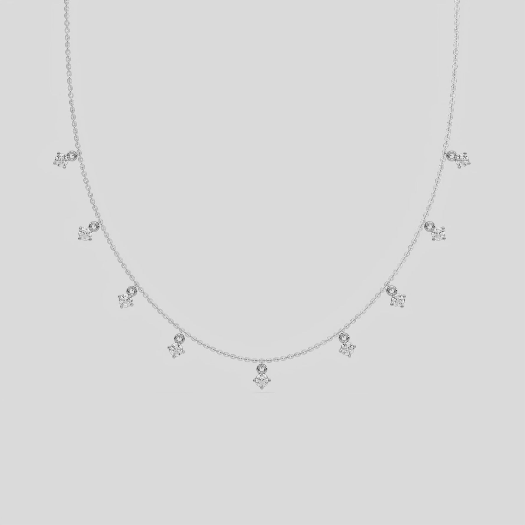 14K White Gold Round Cut Diamond Dangling Necklace