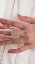 14K Asscher Emerald Gemstone And Diamond Eternity Ring