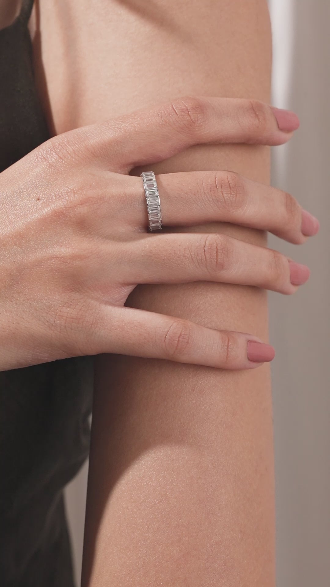 14K White Gold Emerald Diamond Full Eternity Ring