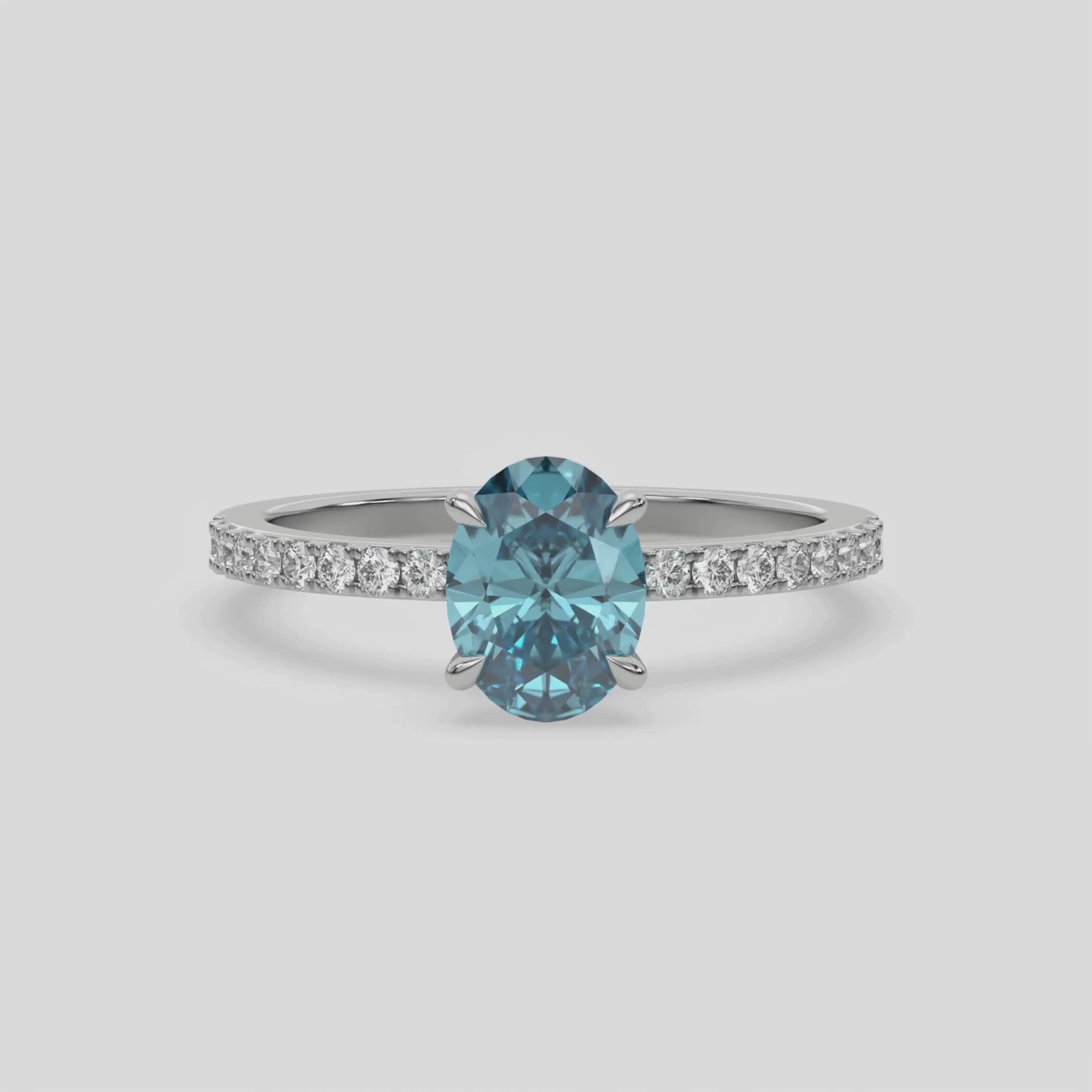 14K White Gold Fancy Blue Oval Solitaire Diamond Engagement Ring