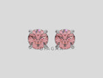 18k white gold Round Diamond Studs made with fancy pink round brilliant-cut diamonds set in a four prong setting