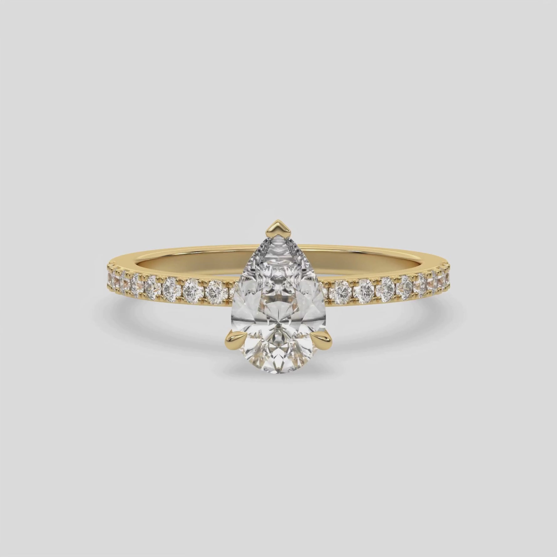 18K Yellow Gold 1 CT Pear Solitaire Diamond Engagement Ring