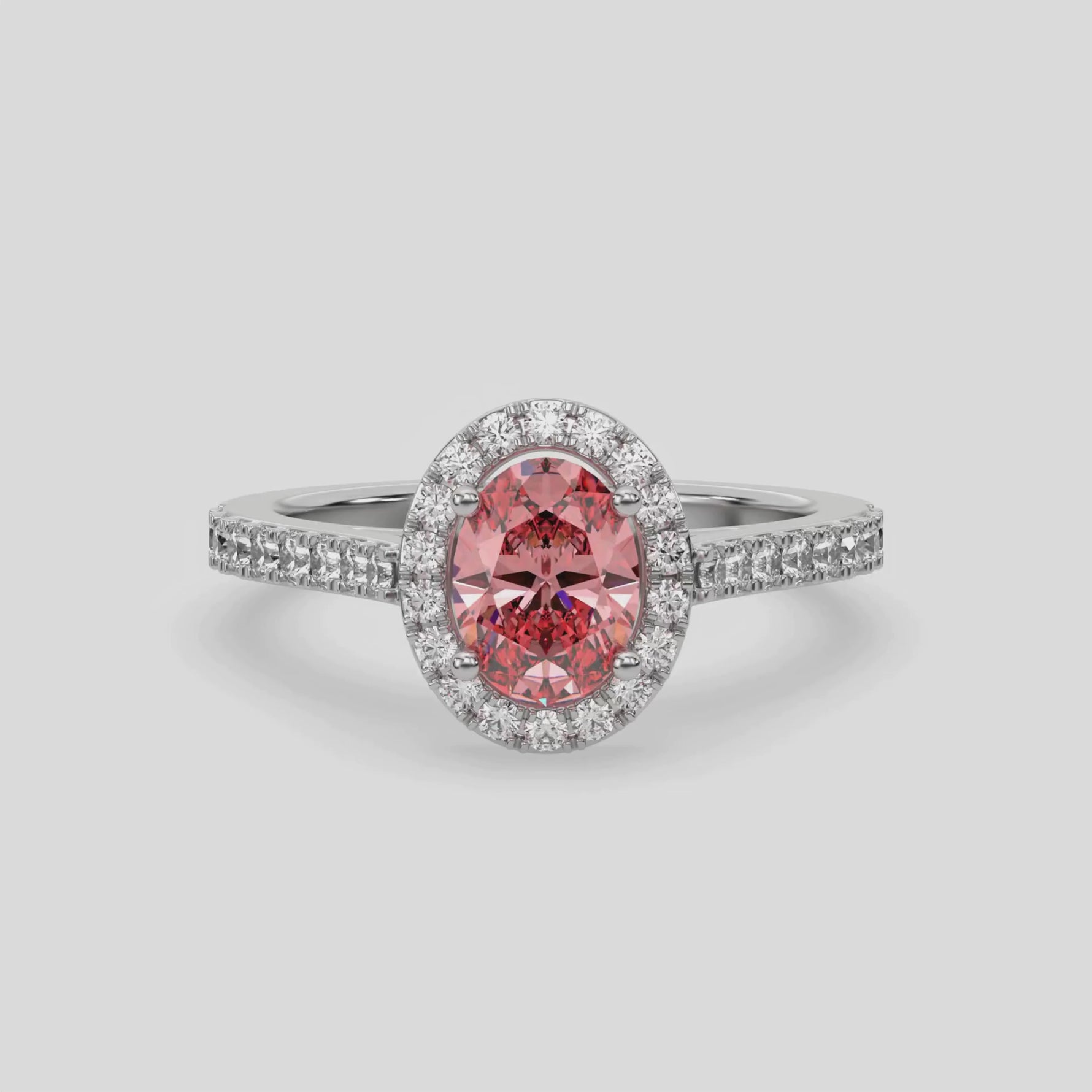 14K White Gold Fancy Pink Oval Solitaire Diamond Engagement Ring