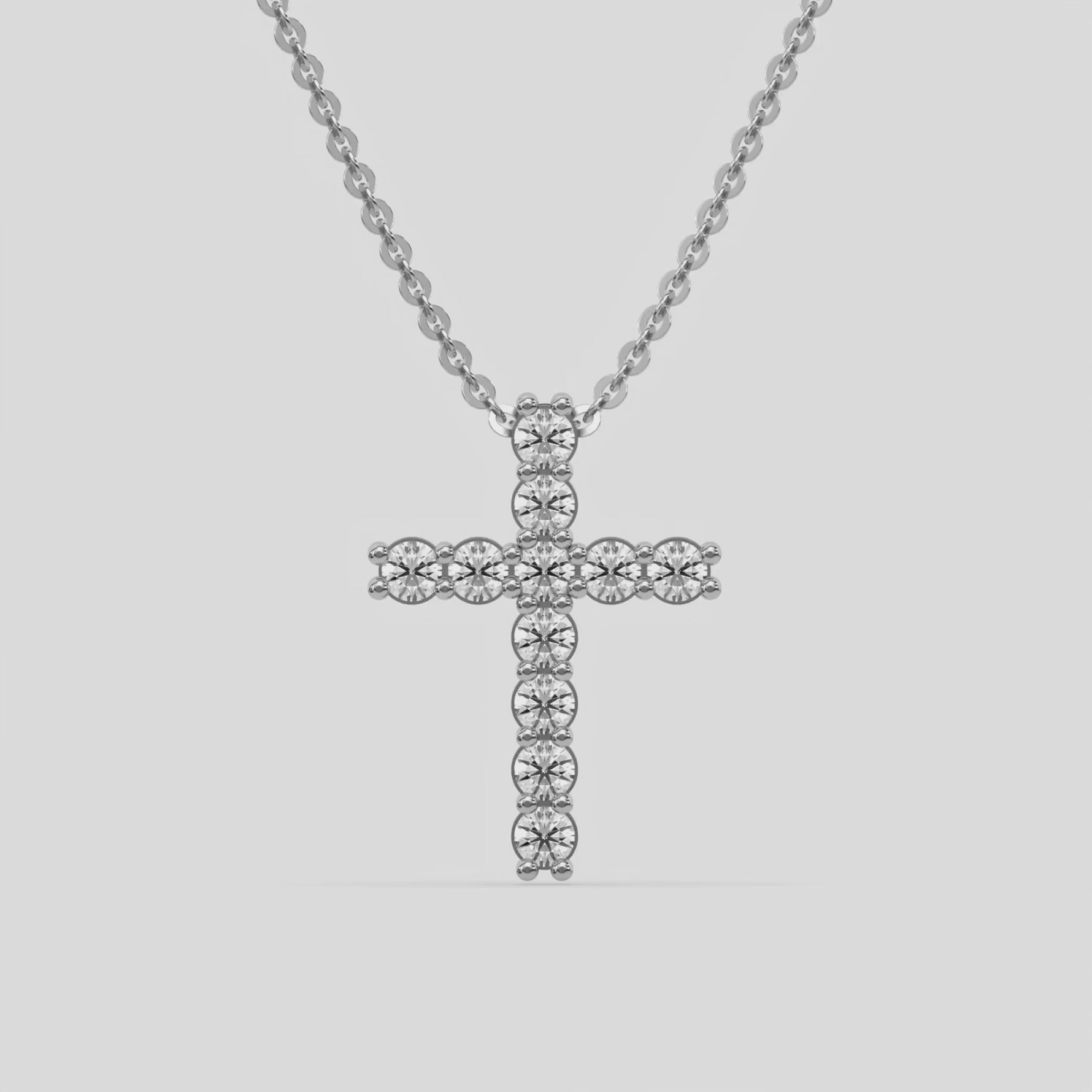 14K White Gold Round Cut Diamond Cross Pendant