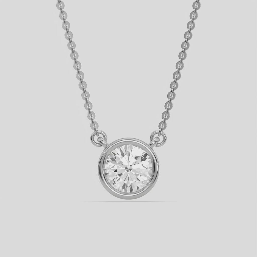  Round Solitaire Diamond Necklace made with a round brilliant-cut diamond in bezel setting with adjustable chain