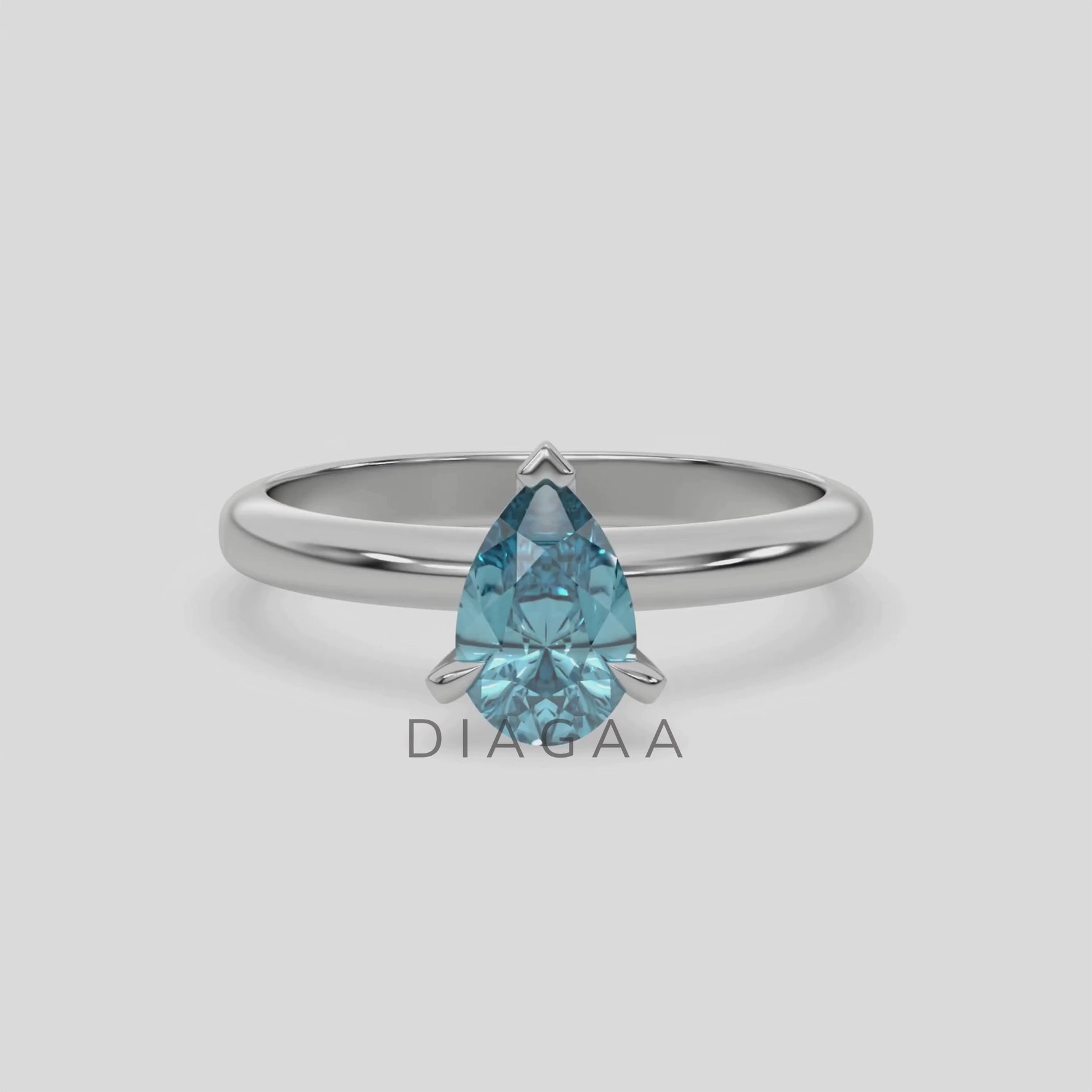 14K White Gold Fancy Blue Diamond Pear Solitaire Engagement Ring