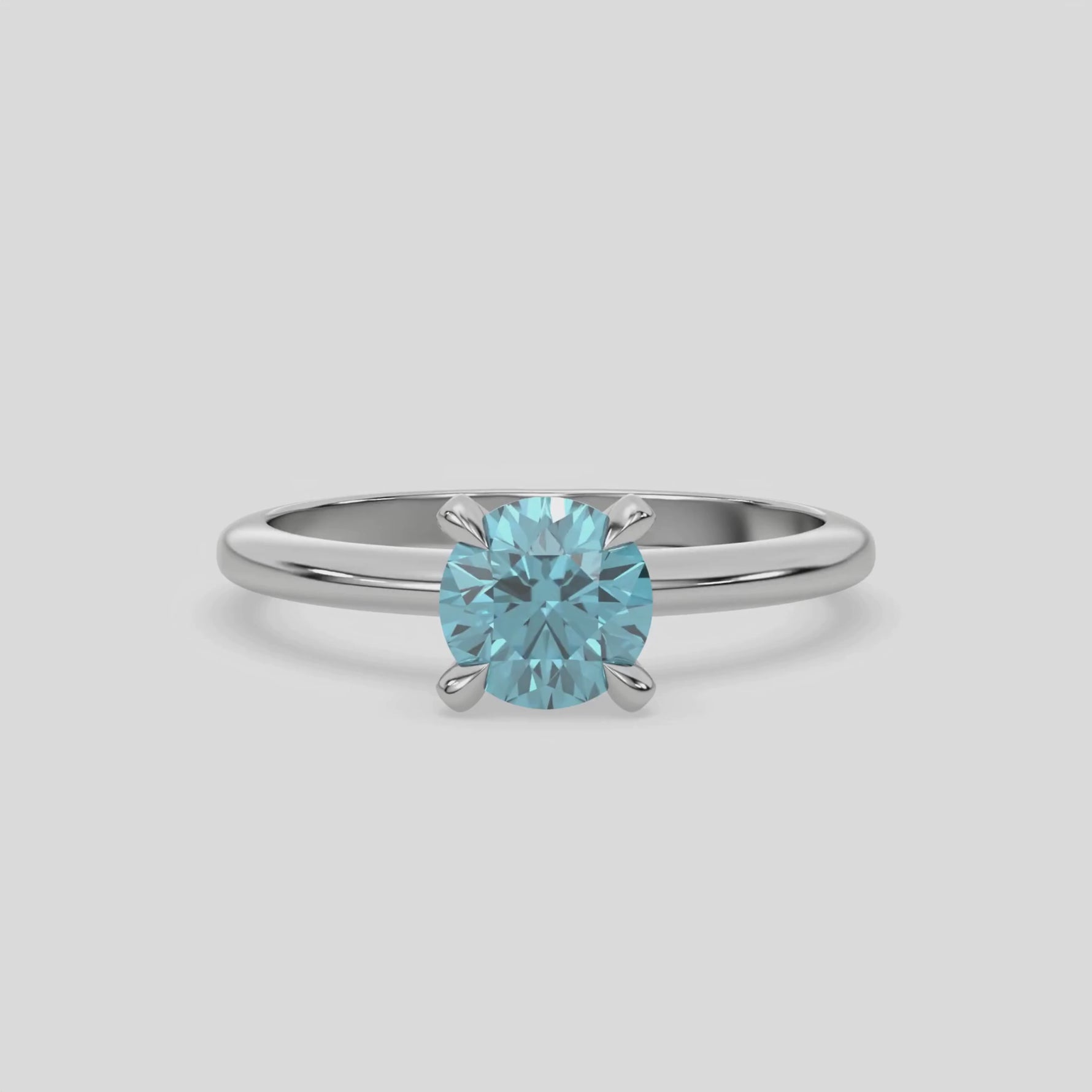 18K White Gold Fancy Blue Diamond Round Solitaire Engagement Ring