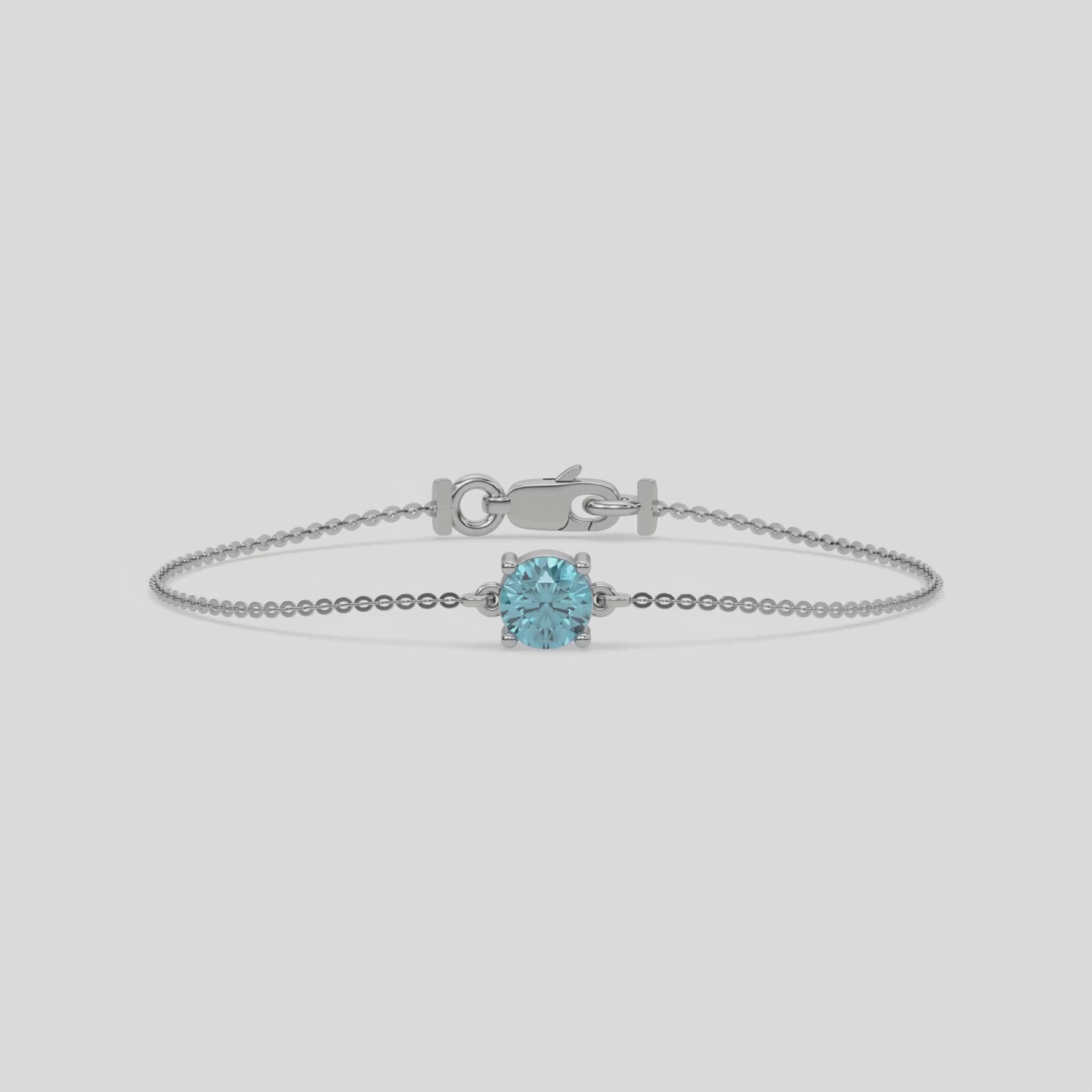 14K White Gold Fancy Blue Round Solitaire Diamond Bracelet 
