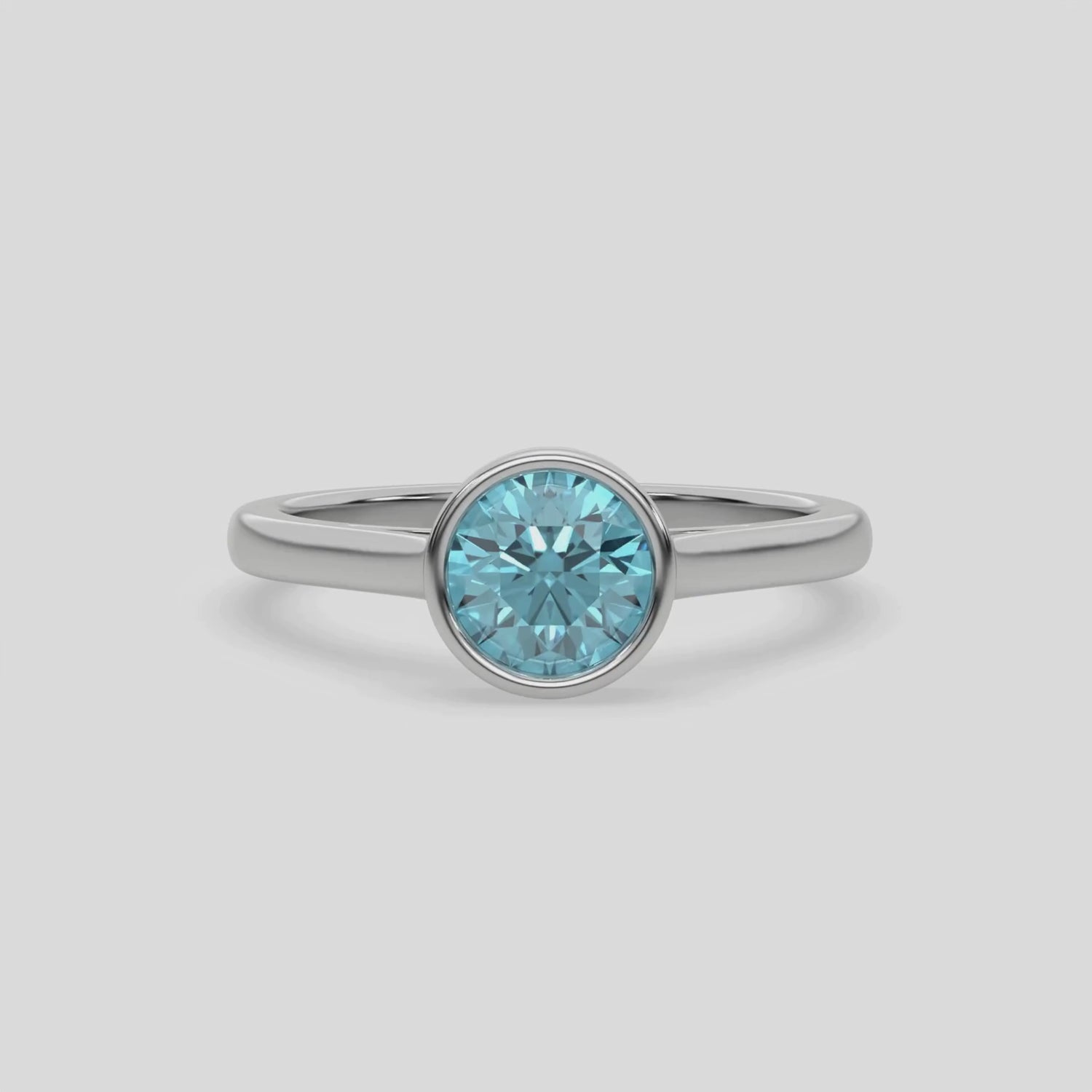 3 CT Fancy Blue Diamond Round Bezel Engagement Ring