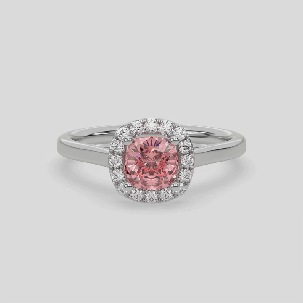 Pink Cushion Halo Diamond Ring, Pink Diamond Ring, Cushion Cut Engagement Ring, Cushion Halo Wedding Ring