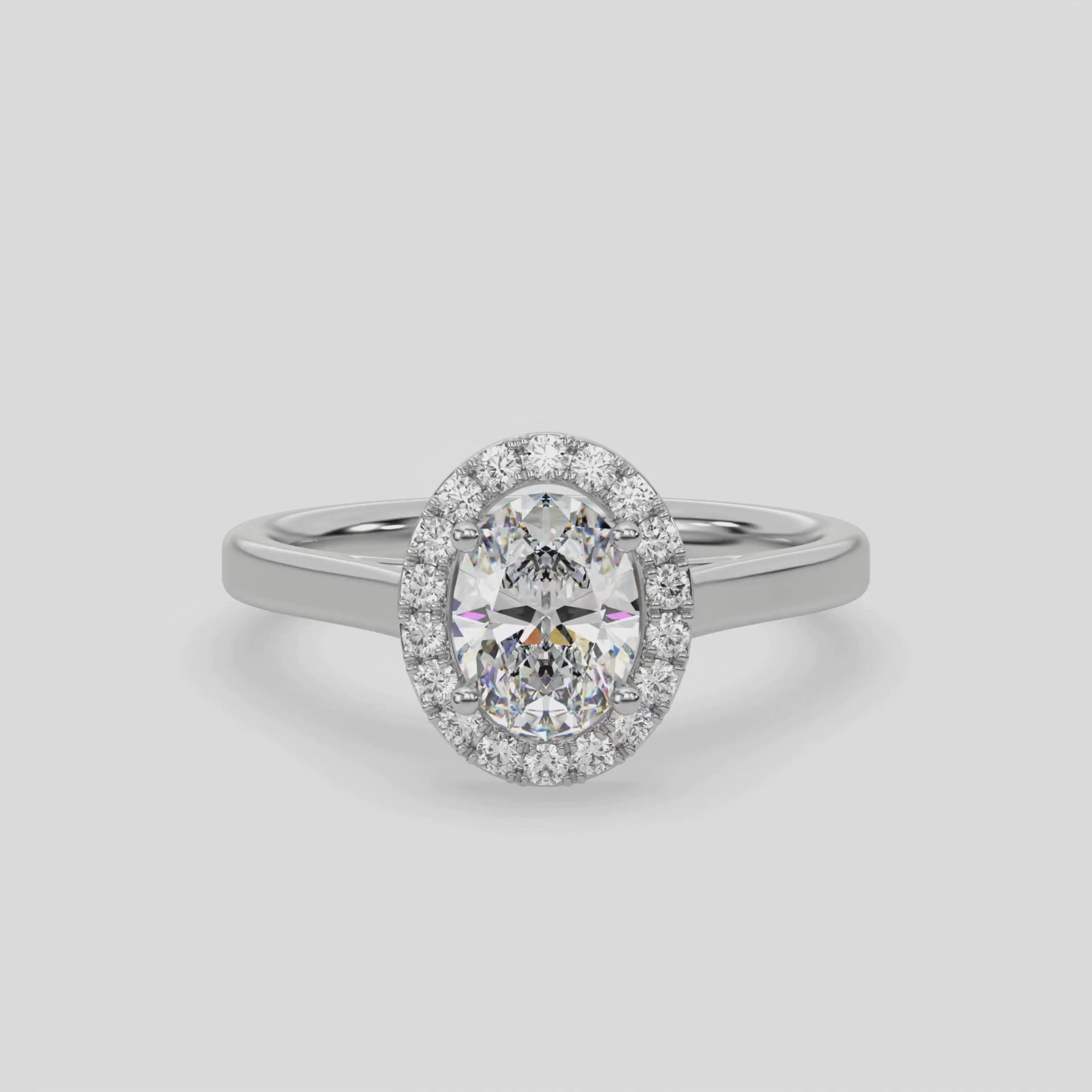 14K White Gold Oval Diamond Halo Engagement Ring