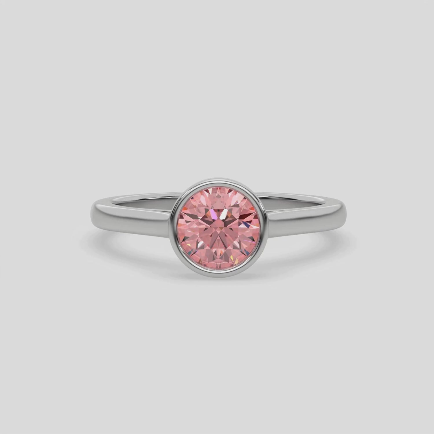 3 CT Fancy Pink Diamond Round Bezel Engagement Ring