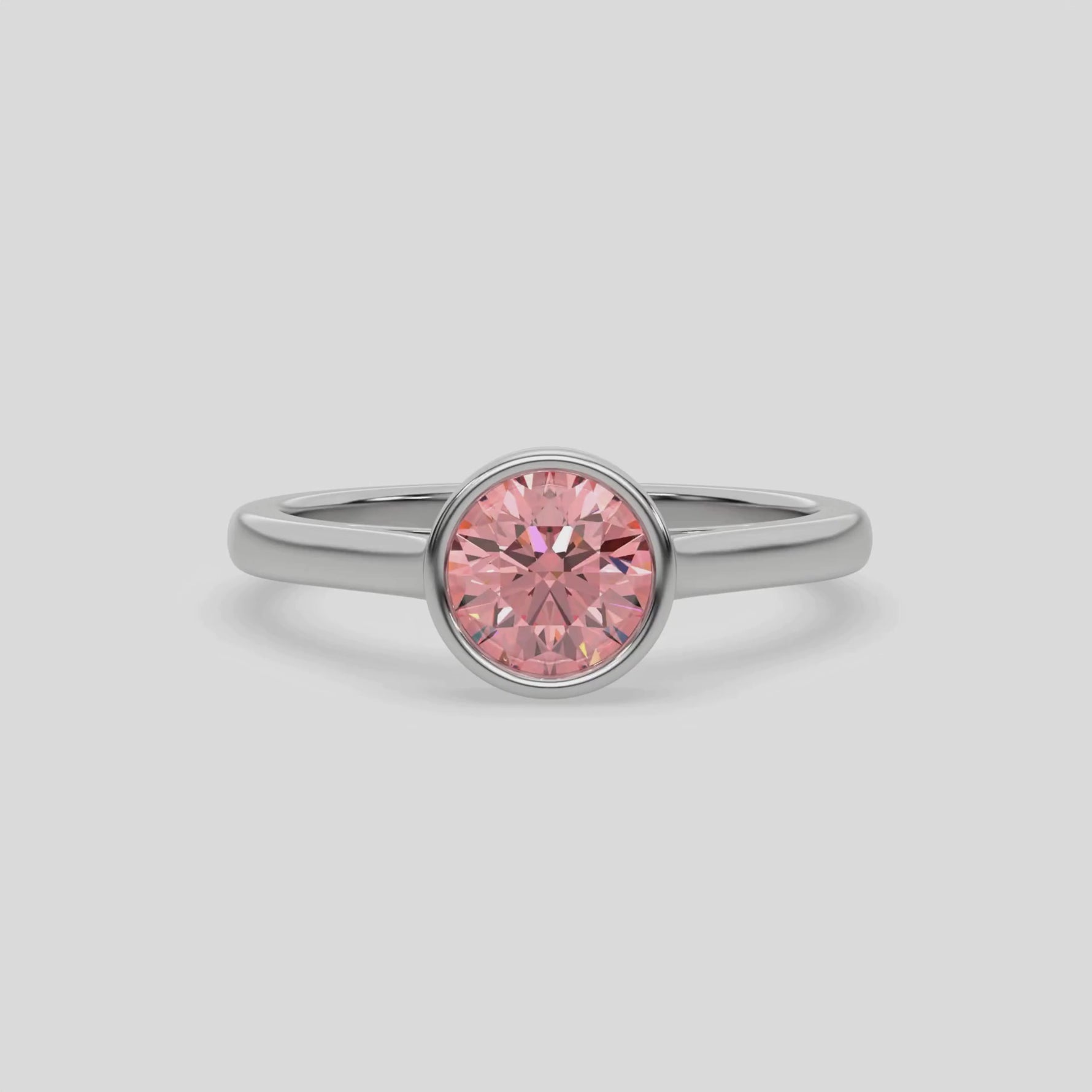 14K White Gold Fancy Pink Round Diamond Engagement Ring