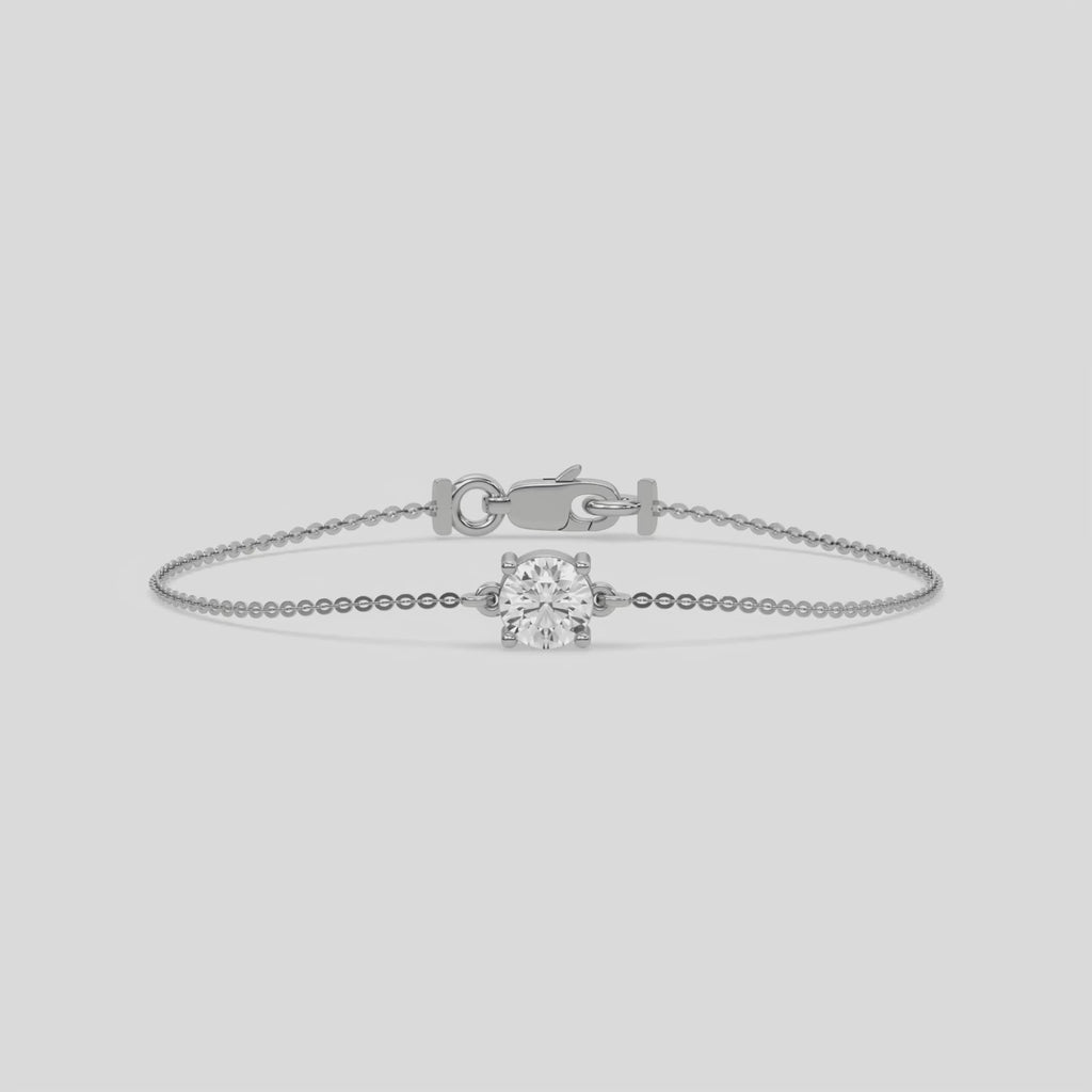 This video features a white gold Solitaire Round Diamond Bracelet made with round brilliant-cut diamond, securely set in prong setting