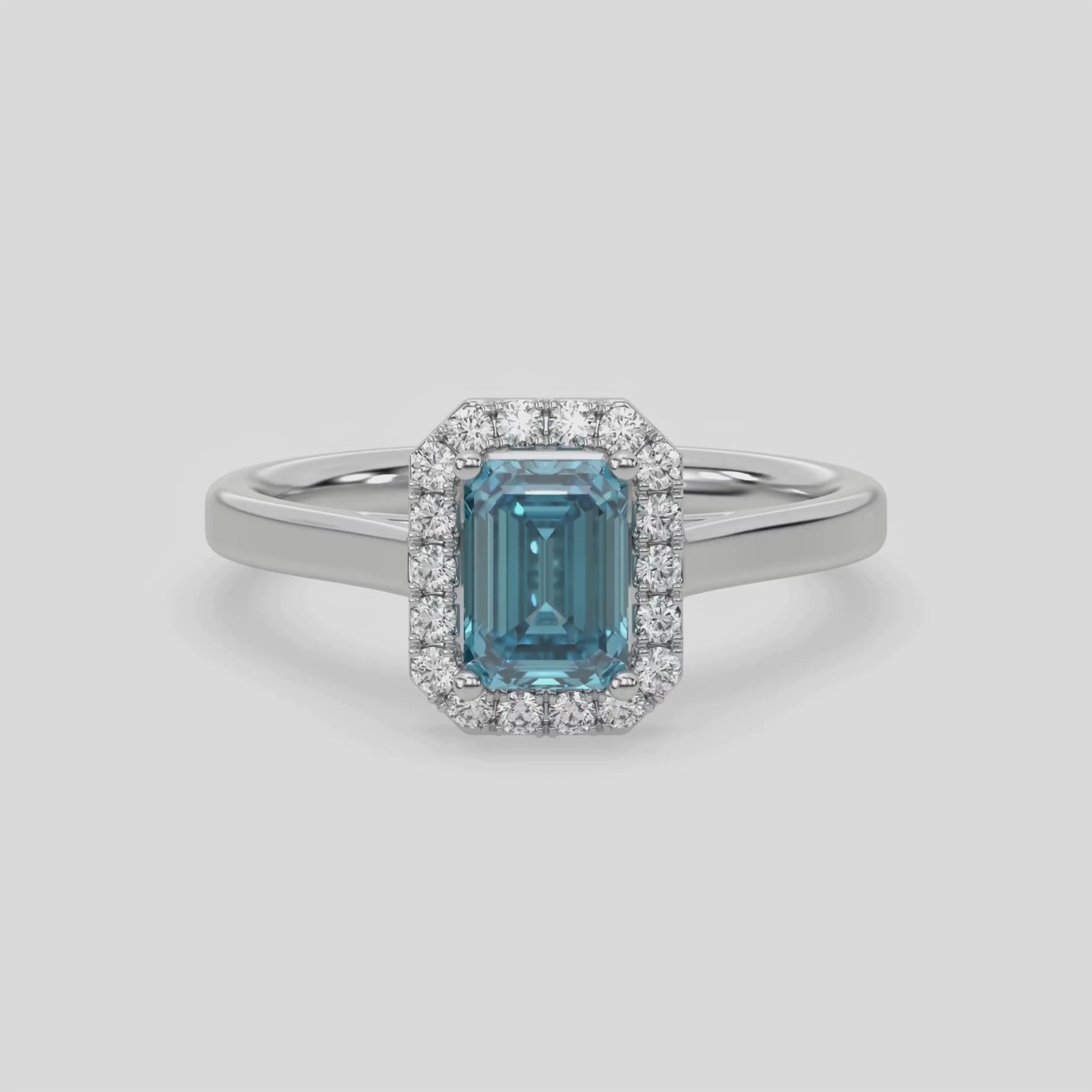 18K Gold Fancy Blue Emerald Cut Diamond Engagement Ring