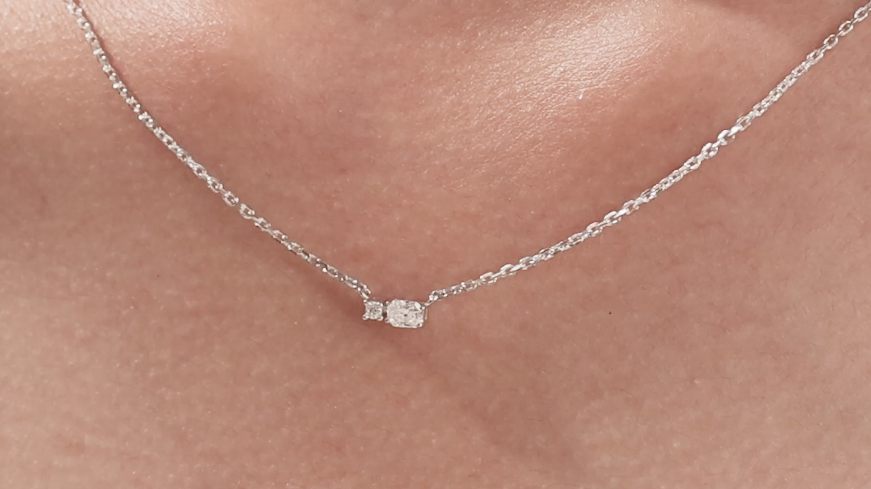 14K White Gold Radiant and Round Diamond Cluster Necklace