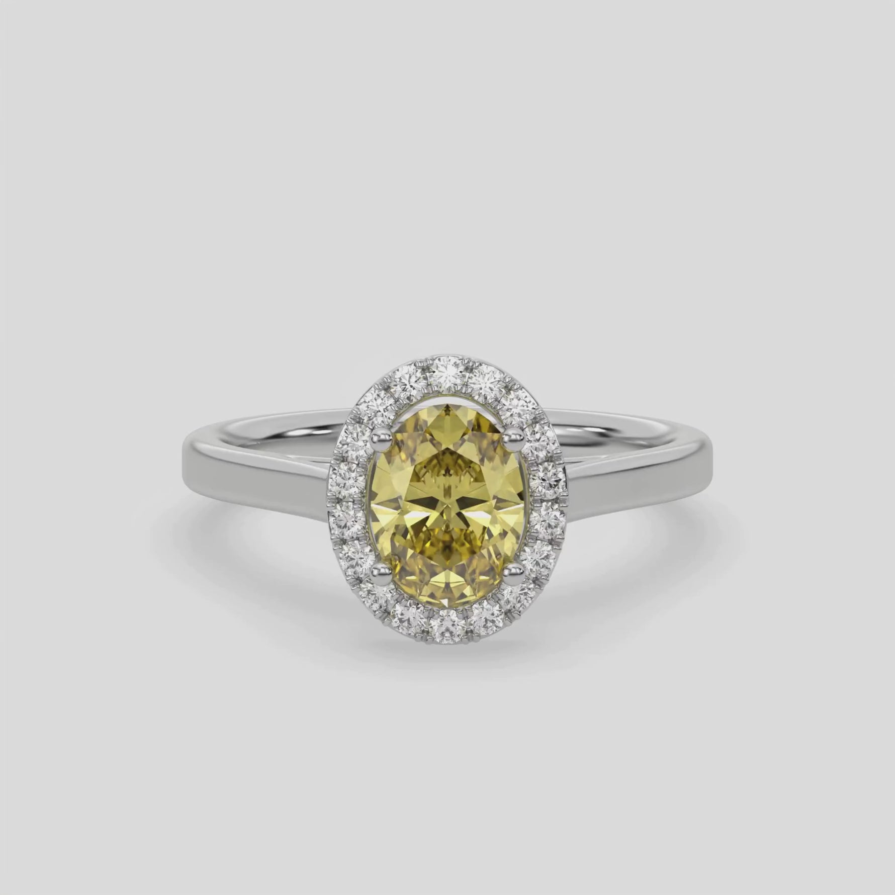18K White Gold Fancy Oval Yellow Diamond Engagement Ring
