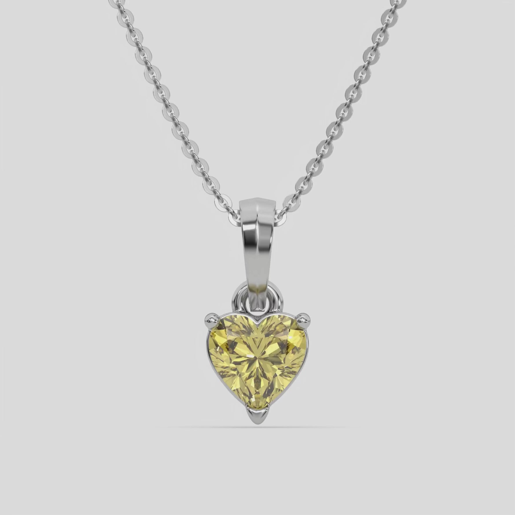 14K White Gold 1 CT Fancy Yellow Heart Solitaire Diamond Necklace