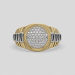 This video features a Dual-tone diamond signet ring, meticulously crafted from the finest solid gold and adorned with round brilliant-cut diamonds