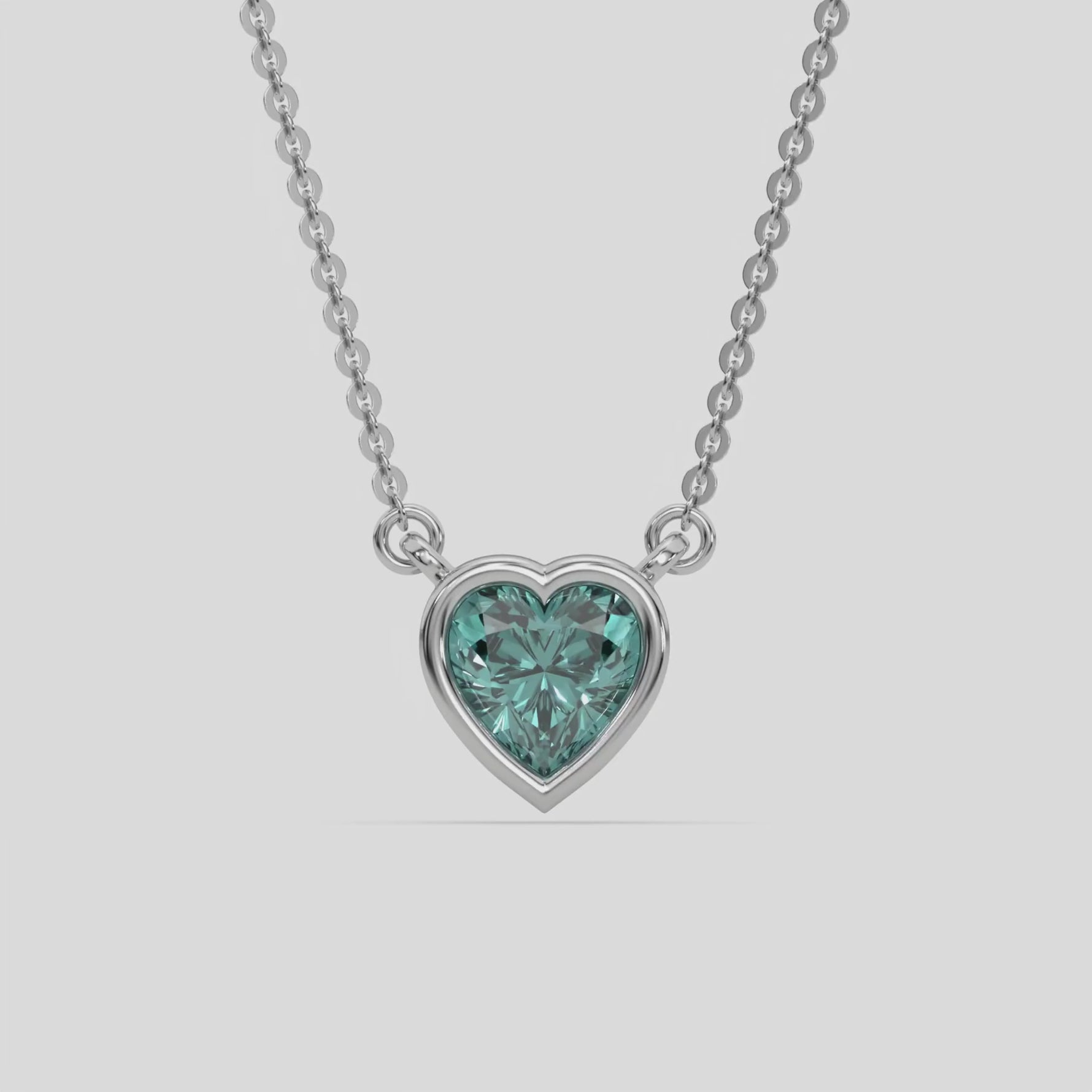 14K White Gold 1 CT Fancy Green Heart Solitaire Diamond Necklace