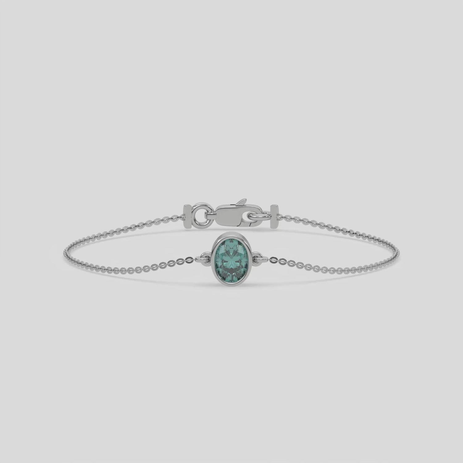 Fancy Green Solitaire Oval Diamond Bracelet made with fancy Green oval diamond, securely set in bezel setting