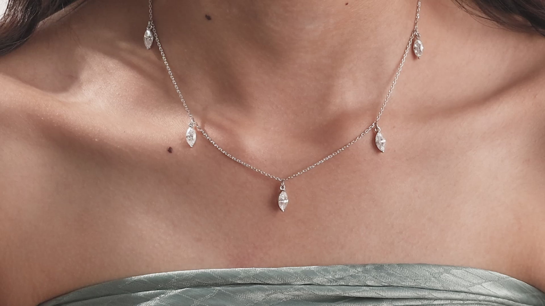 14K Yellow Gold Marquise Diamond Dangling Necklace