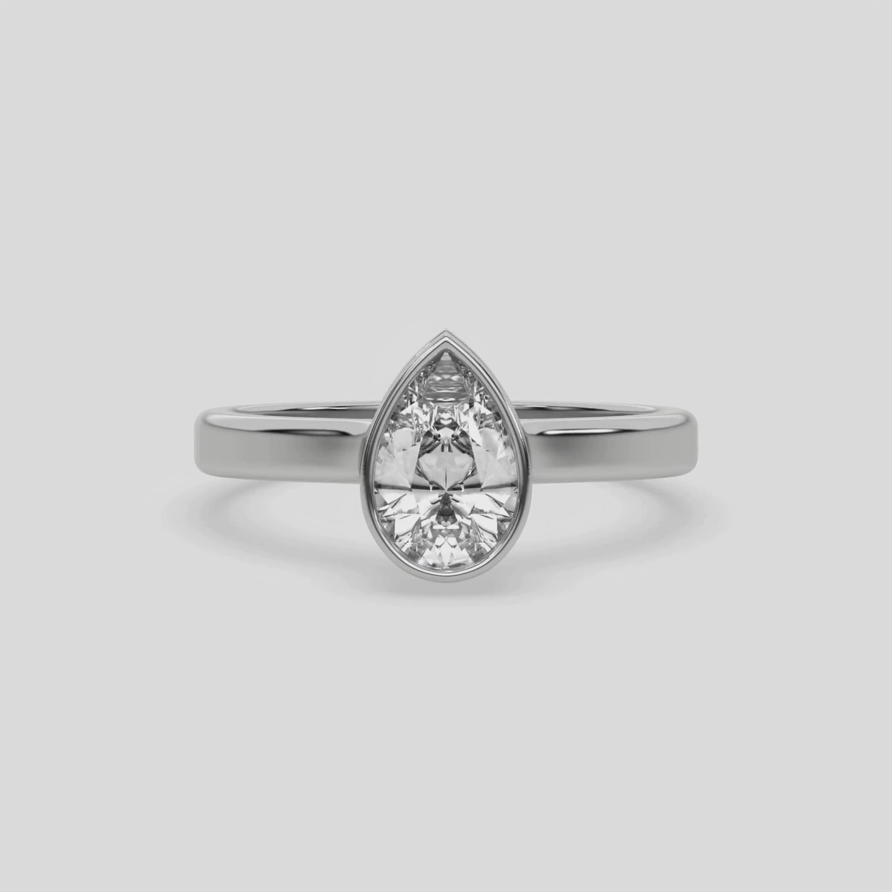 18K White Gold 1 CT Natural Pear Solitaire Diamond Engagement Ring 