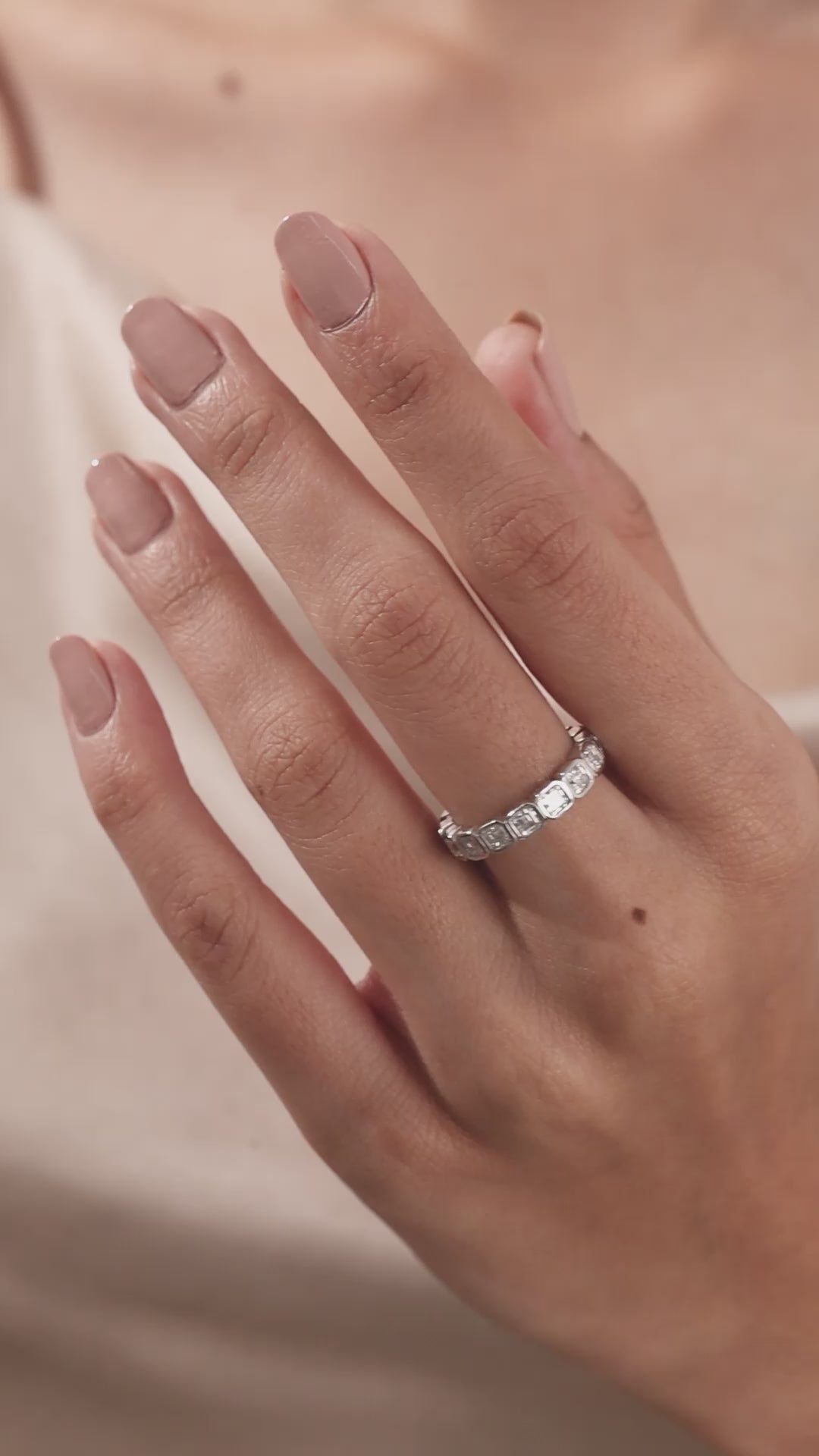 2.90 CT Asscher Natural Diamond Bezel Eternity Ring