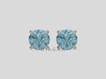 18k white gold Round Diamond Studs made with blue pink round brilliant-cut diamonds set in a four prong setting