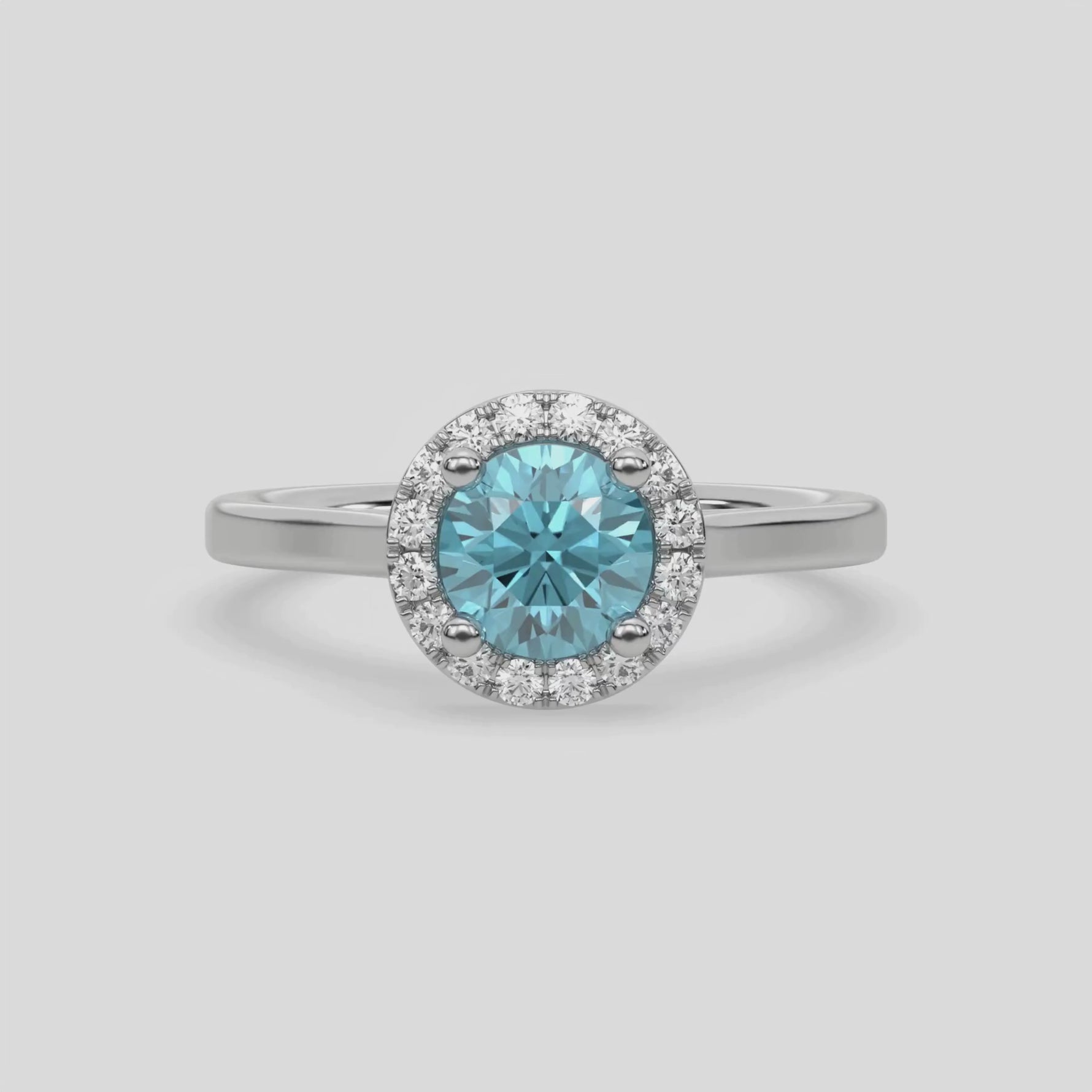 14K White Gold Fancy Blue Diamond Round Halo Engagement Ring