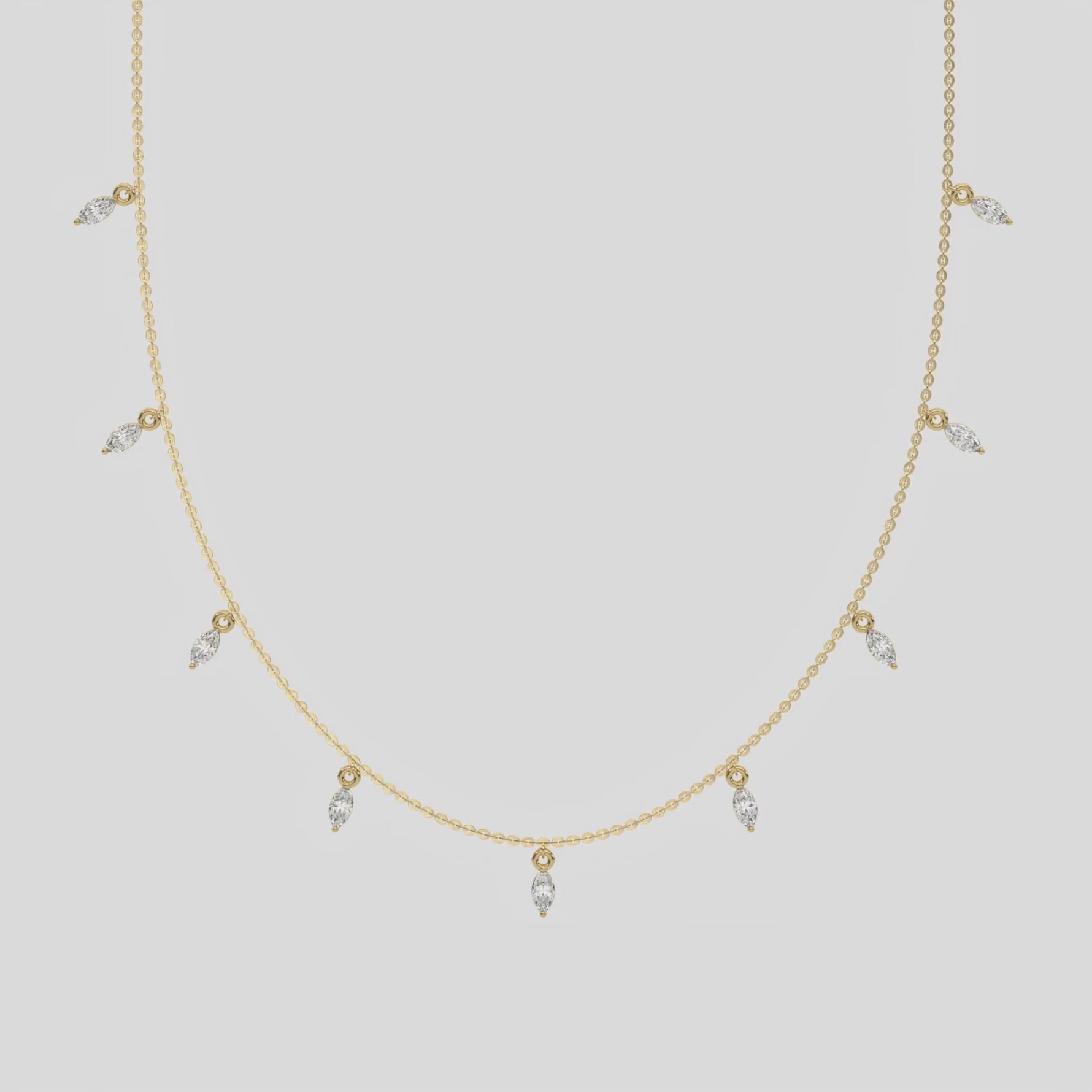 14K Yellow Gold Marquise Diamond Dangling Necklace