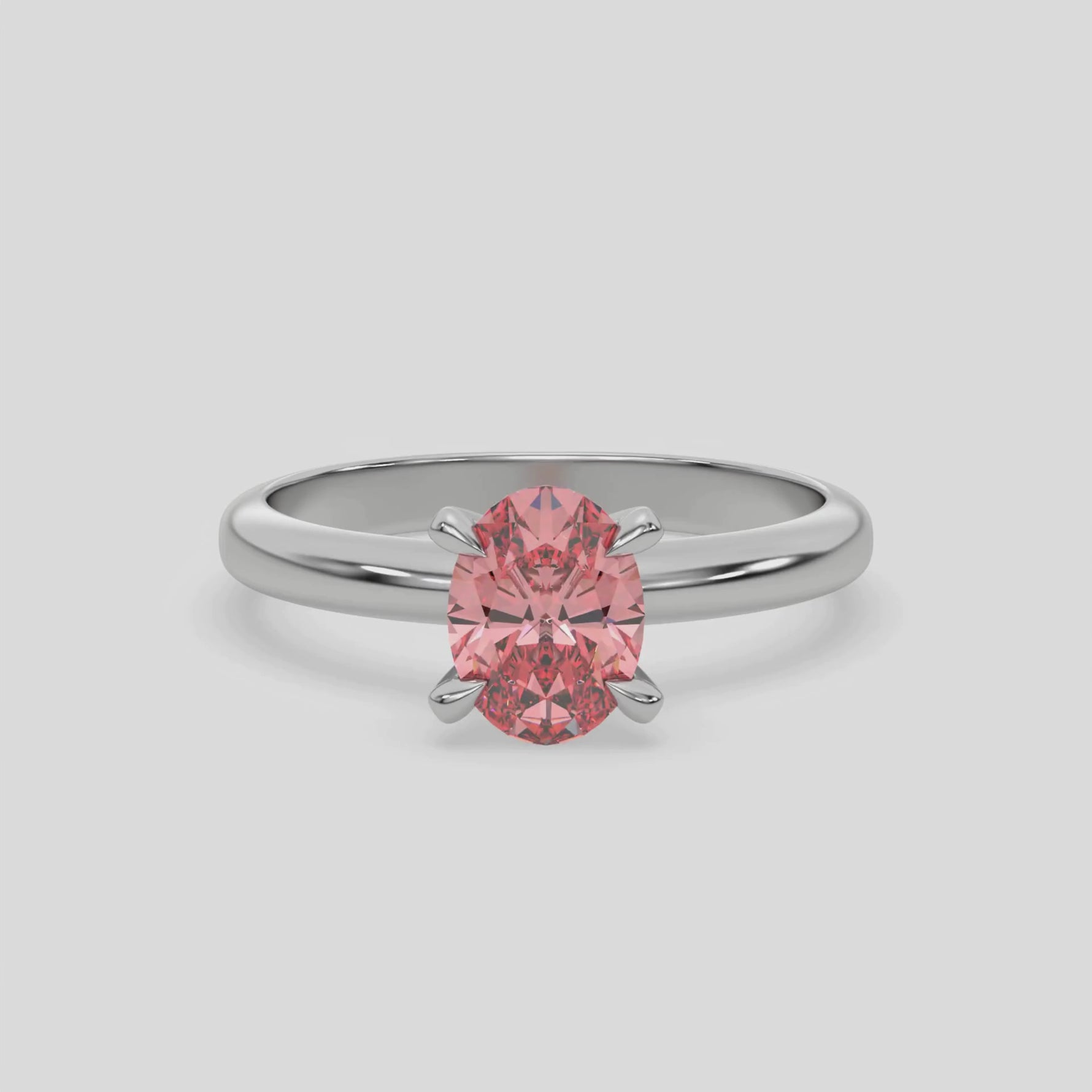 18K White Gold 1CT Pink Oval Diamond Engagement Ring
