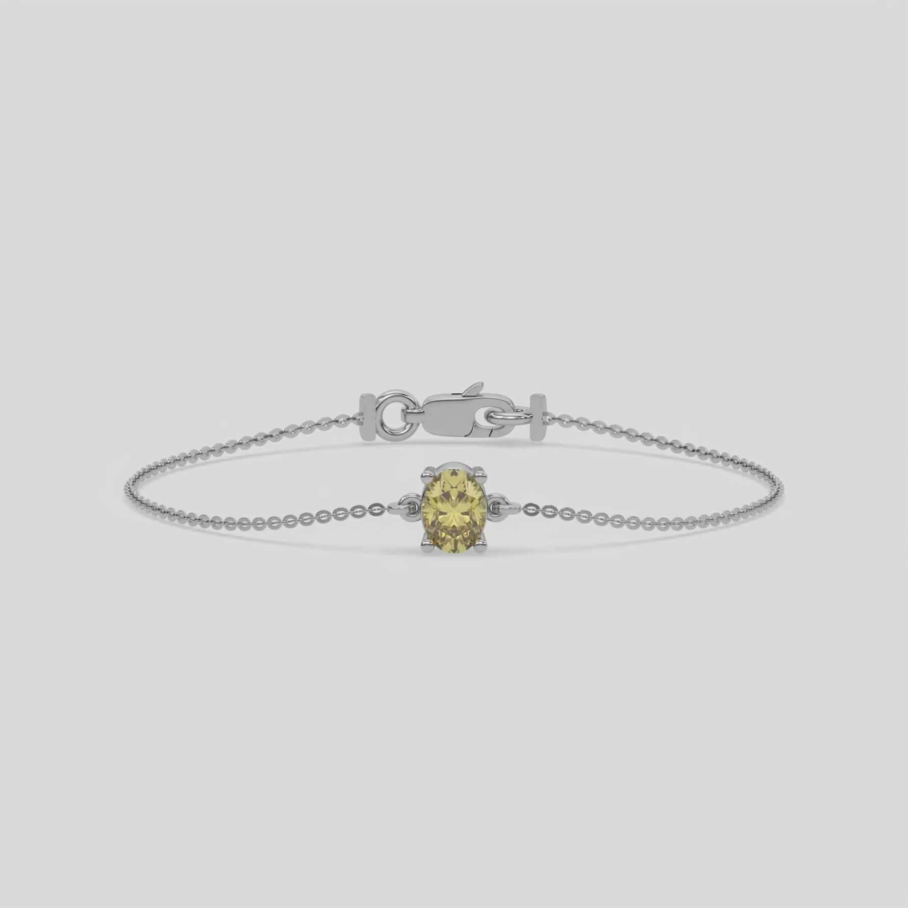 18K White Gold 2 CT Fancy Yellow Oval Solitaire Diamond Bracelet
