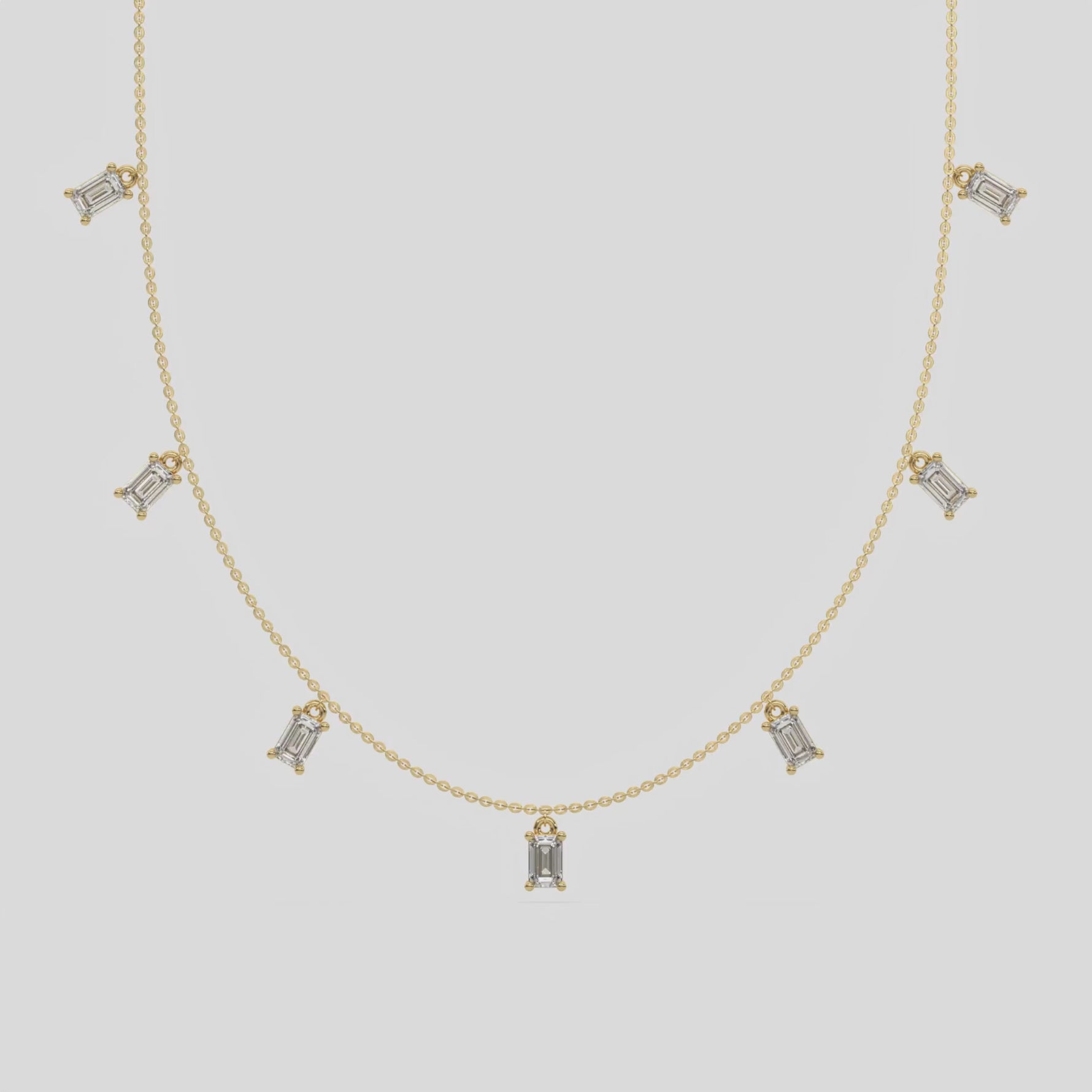 14K Yellow Gold Emerald Cut Diamond Dangling Necklace