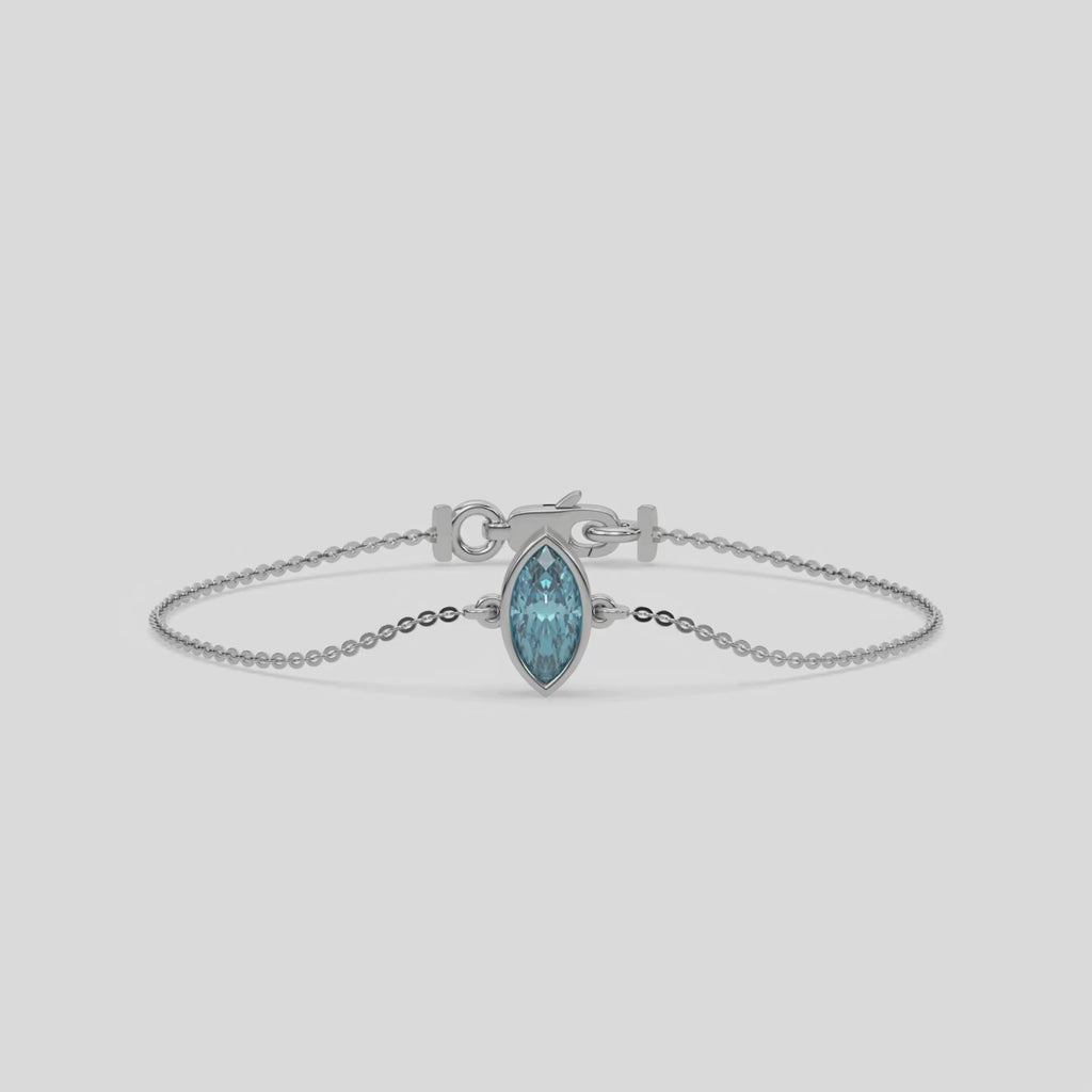 Fancy Blue Solitaire Marquise Diamond Bracelet made with fancy Blue Marquise diamond, securely set in bezel setting