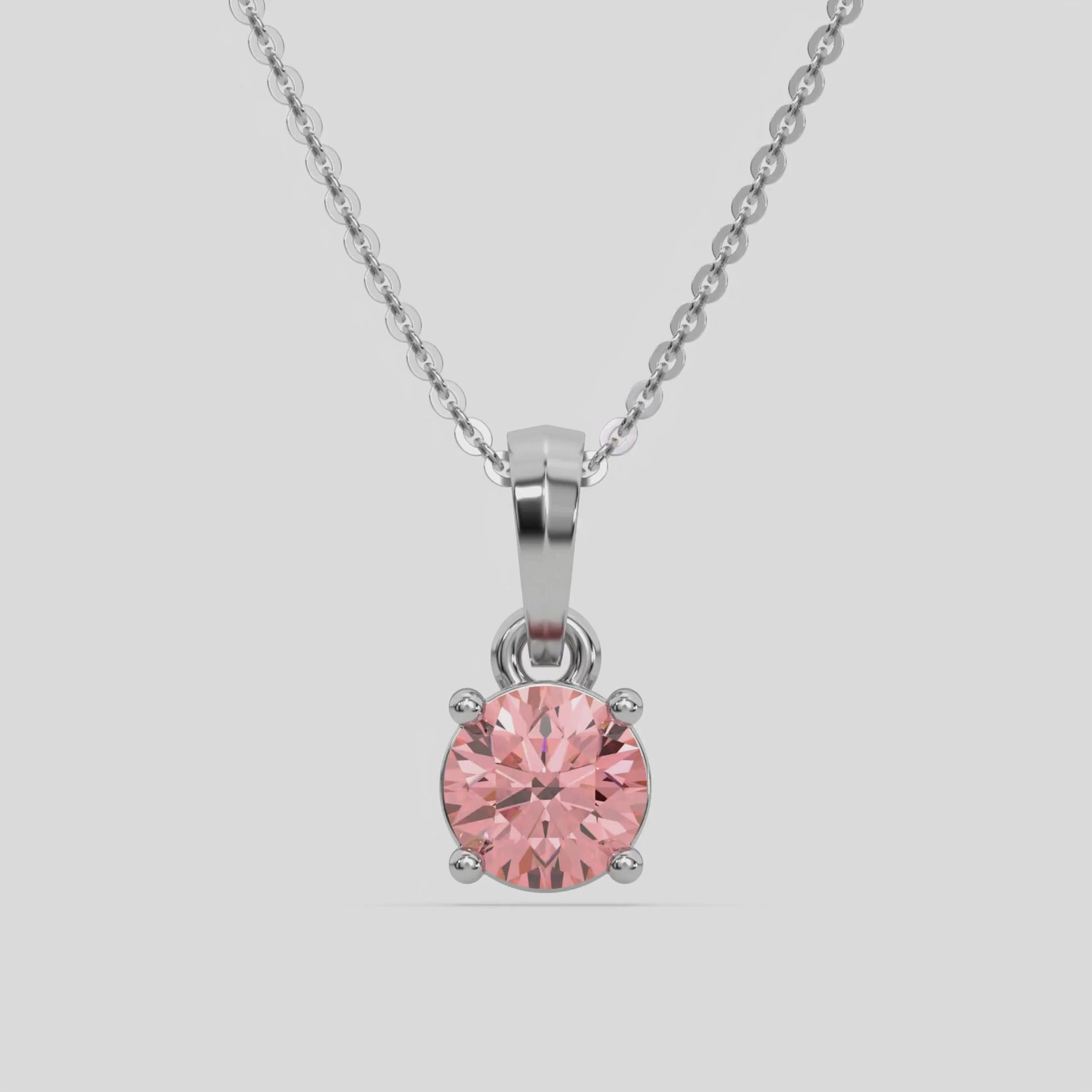 18K White Gold Fancy Pink Round Cut Diamond Solitaire Necklace