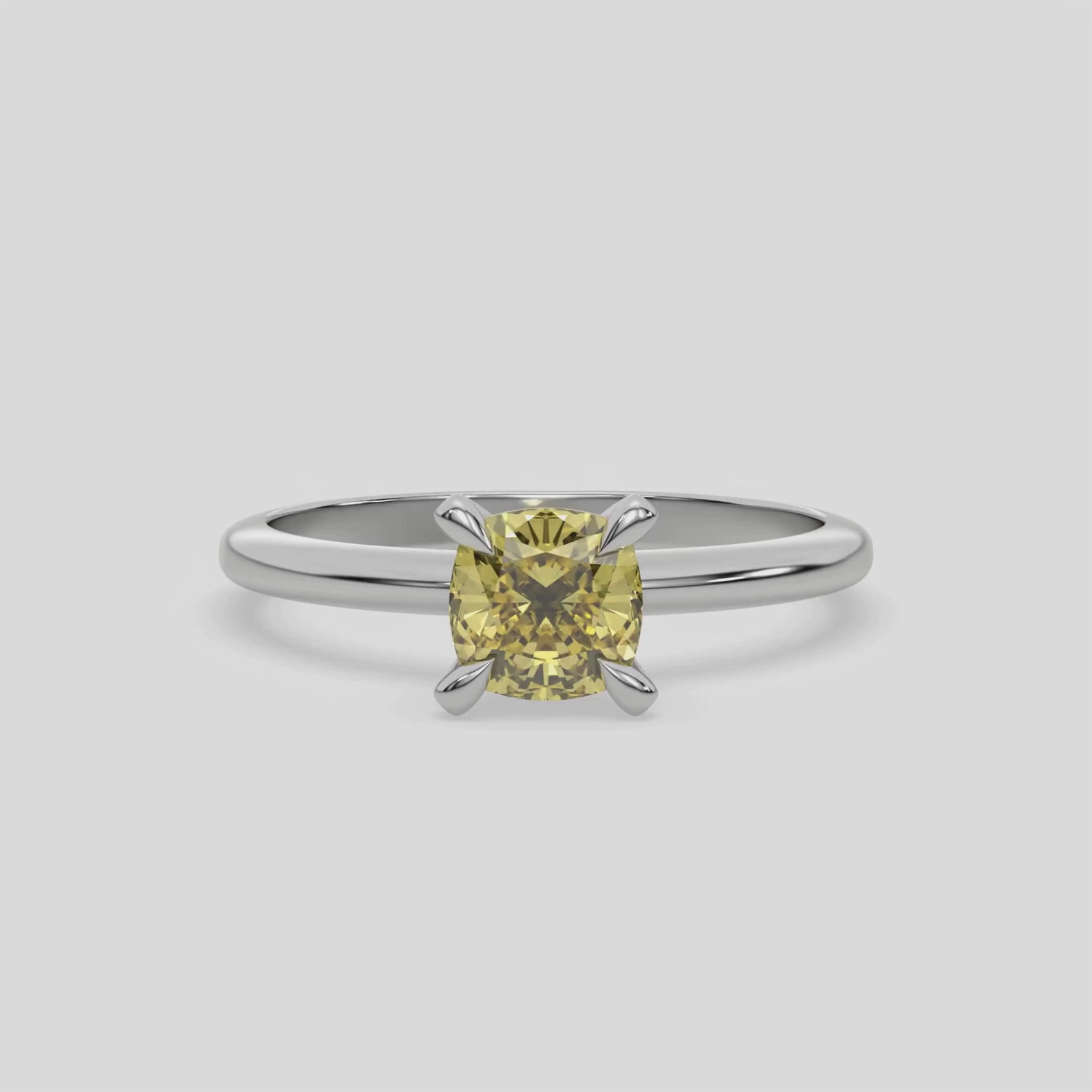 18K White Gold Fancy Yellow Diamond Cushion Solitaire Ring