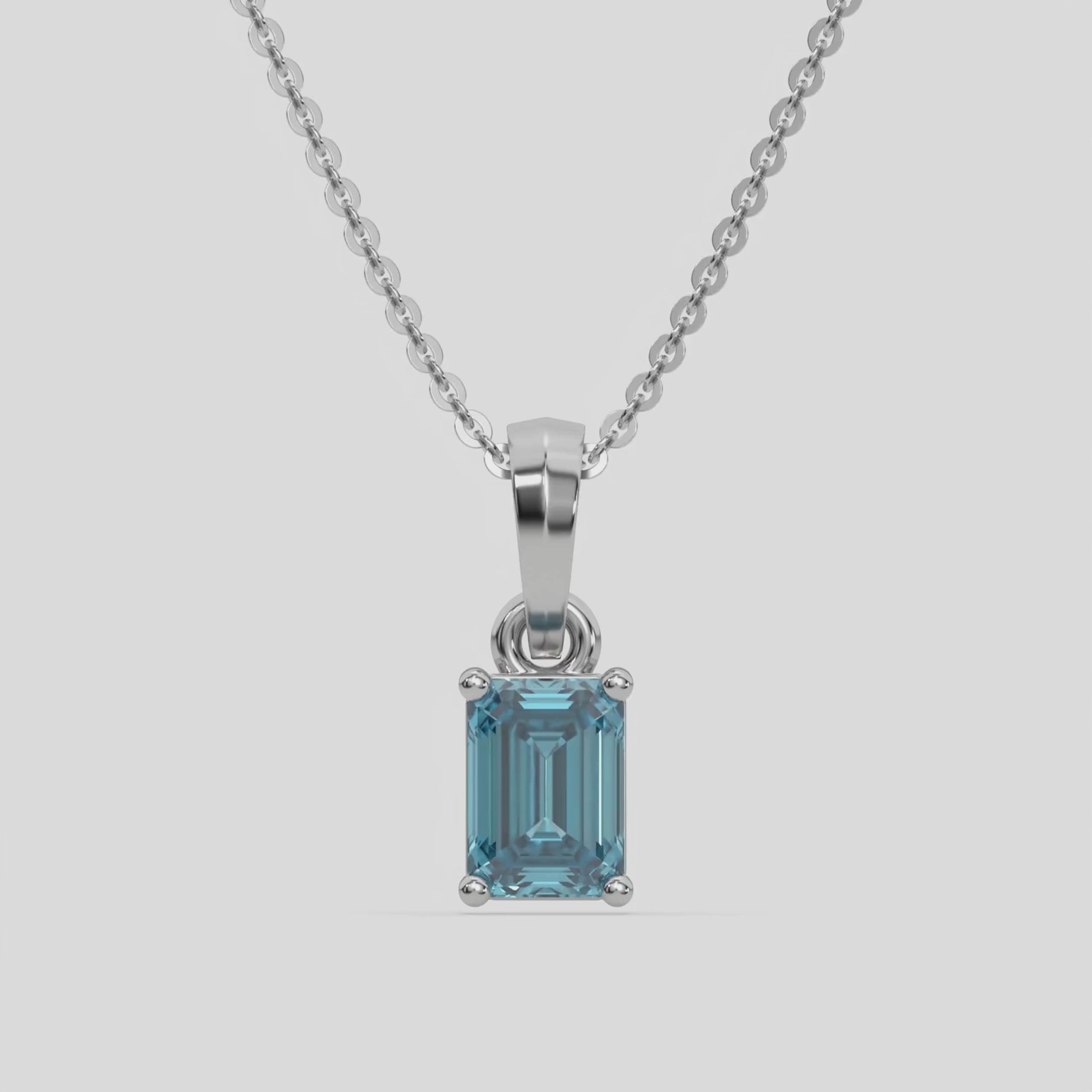 18K White Gold Fancy Blue Emerald Solitaire Diamond Necklace