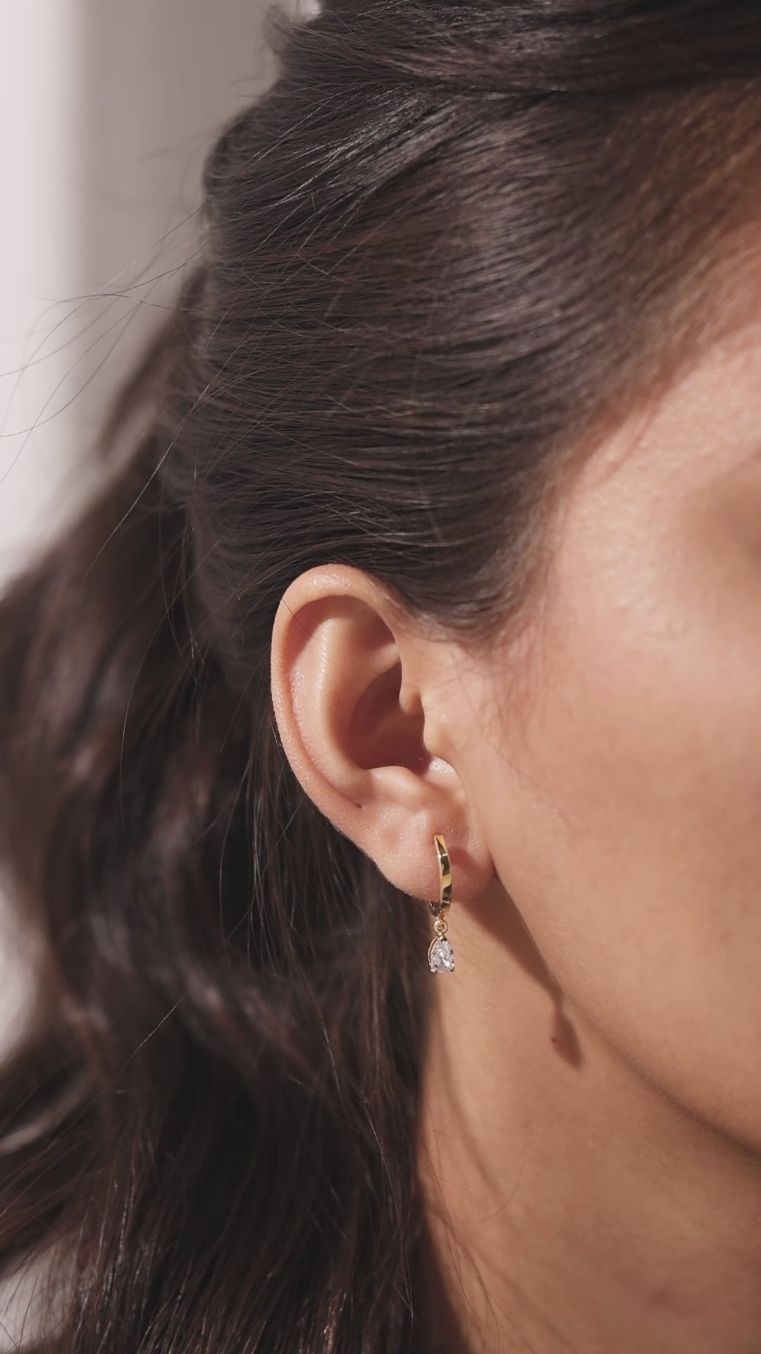 Pear Diamond Gold Hoops Earring 