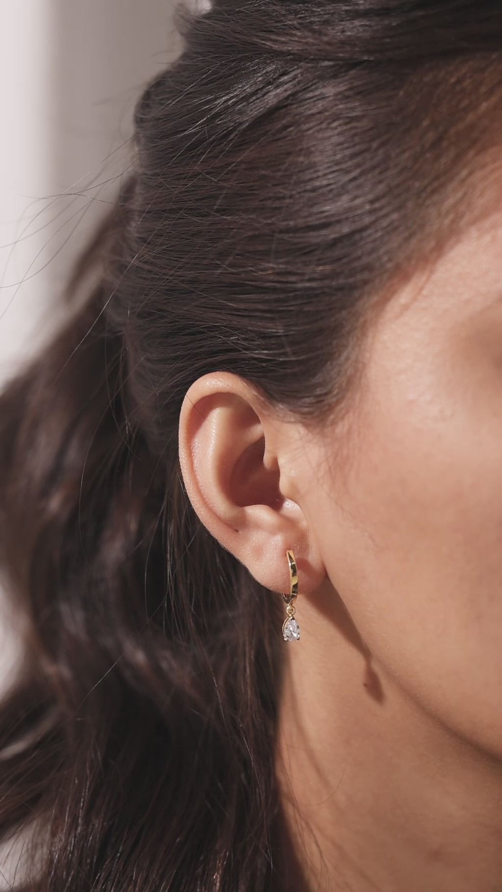 Pear Diamond Gold Hoops Earring 