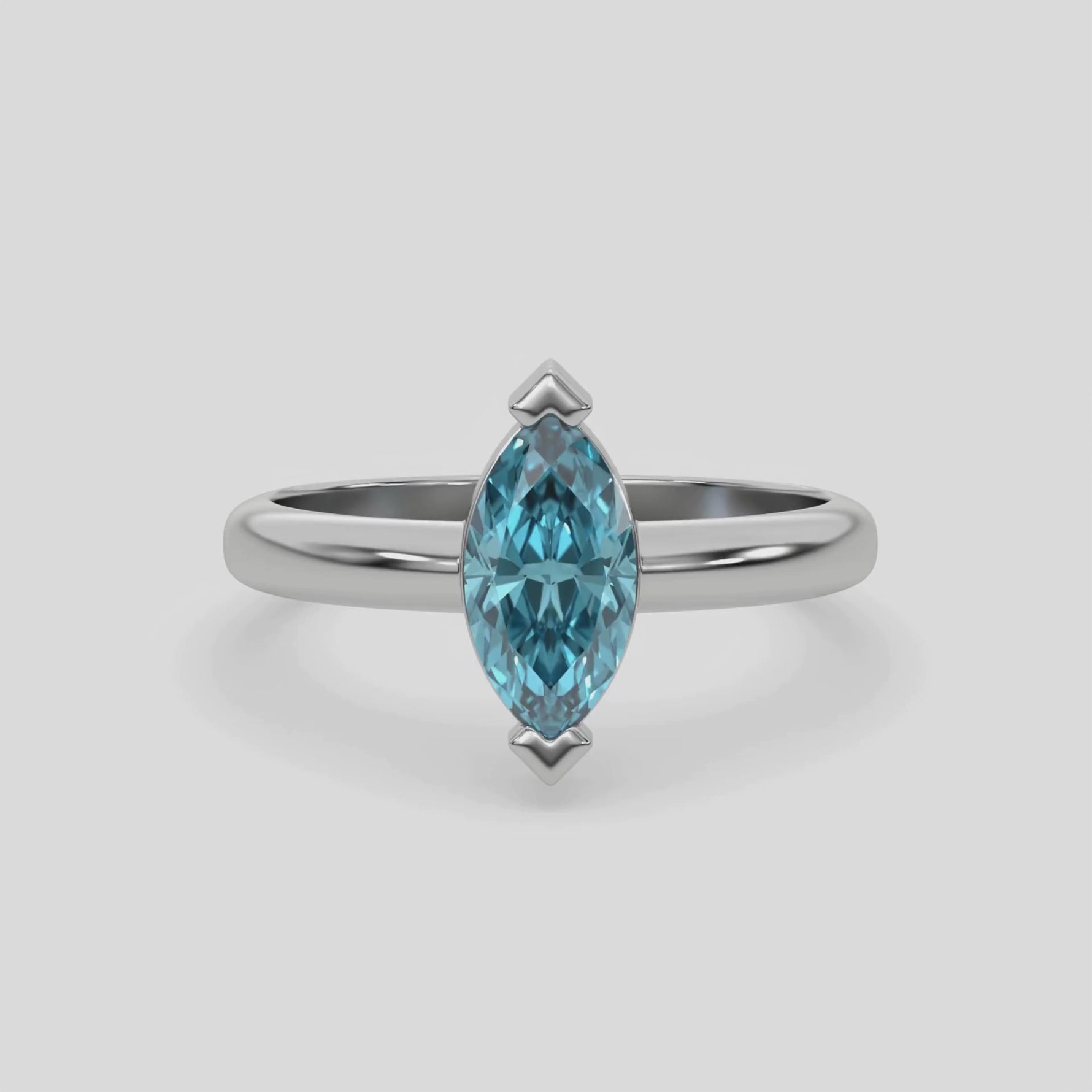 18K White Gold 3CT Fancy Blue Diamond Marquise Solitaire Ring