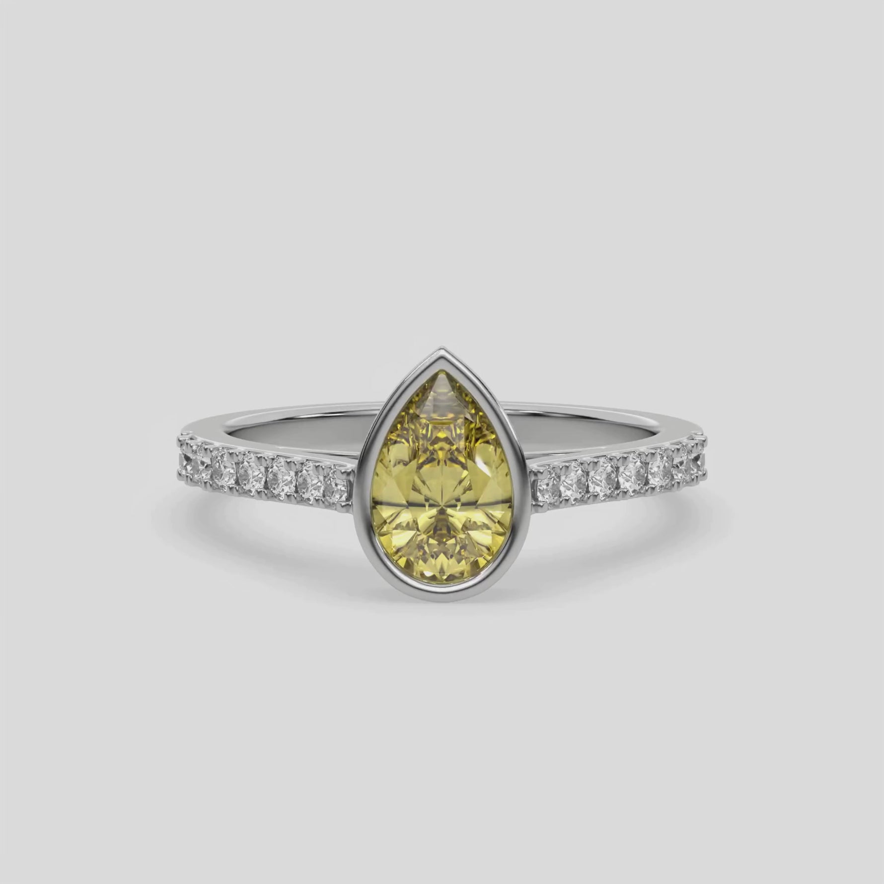 14K White Gold Fancy Yellow Pear Diamond Engagement Ring