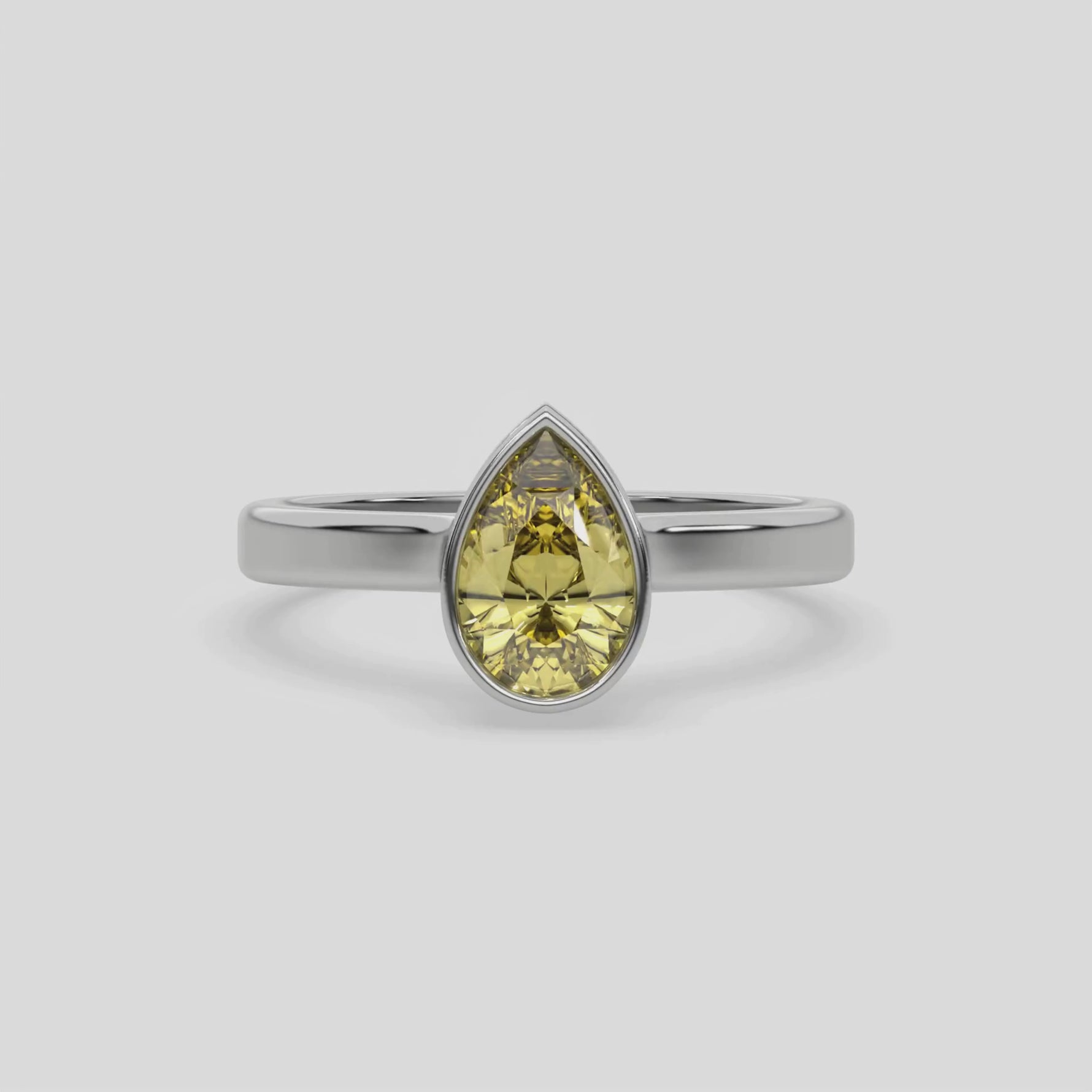 14K White Gold Fancy Yellow Pear Solitaire Diamond Engagement Ring 