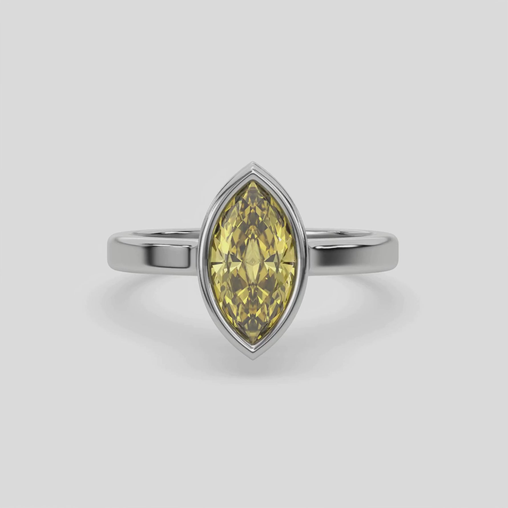 18K White Gold Fancy Yellow Marquise Diamond Engagement Ring