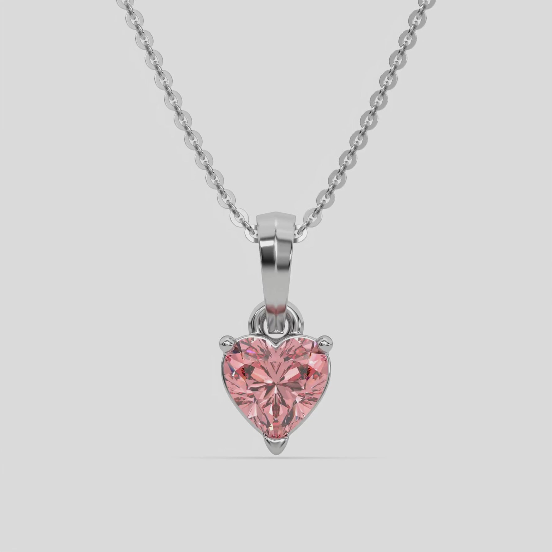 18K White Gold 2 CT Fancy Pink Heart Solitaire Diamond Necklace