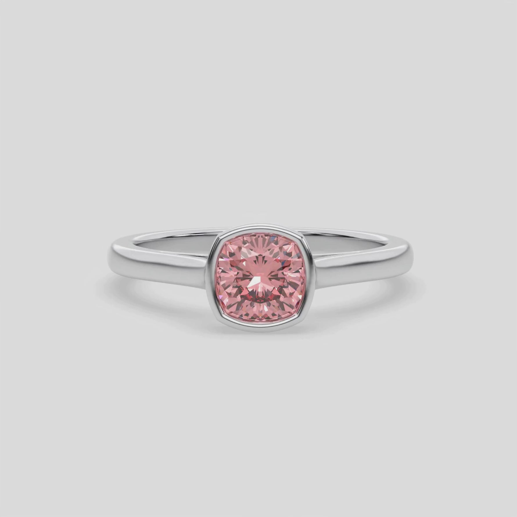 14K White Gold Fancy Pink Cushion  Diamond Engagement Ring