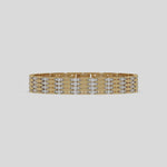 This video features a yellow gold Diamond link bracelet features 4.35 CT of round cut diamonds set in a prong setting