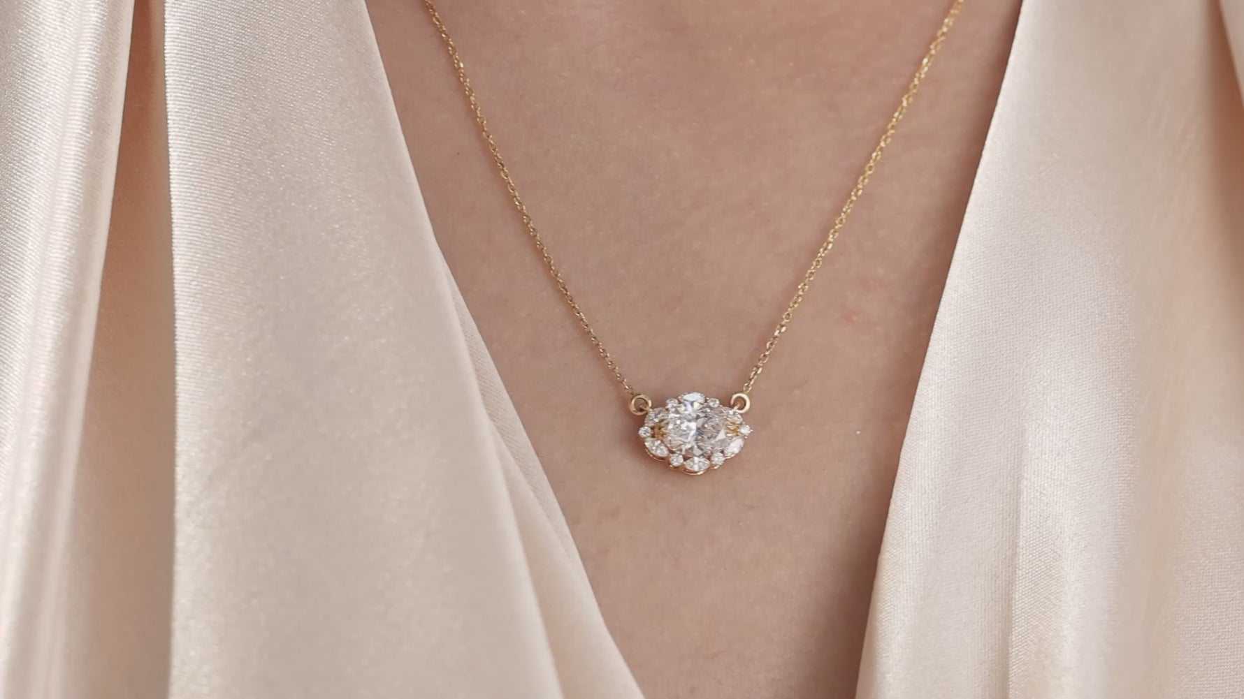 Oval Diamond Cluster  Necklace 