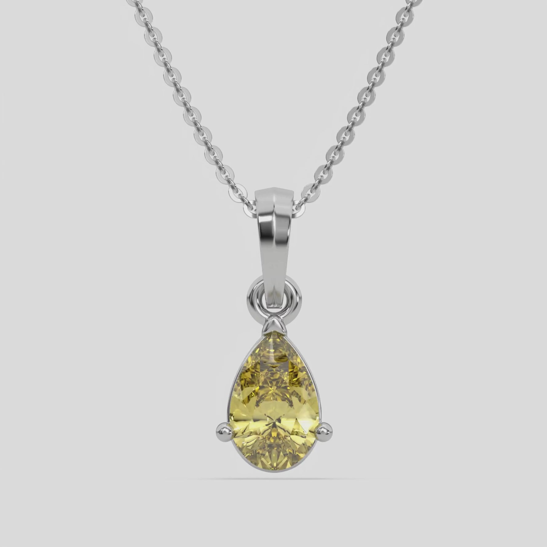 18K White Gold 3 CT Fancy Yellow Pear Solitaire Diamond Necklace