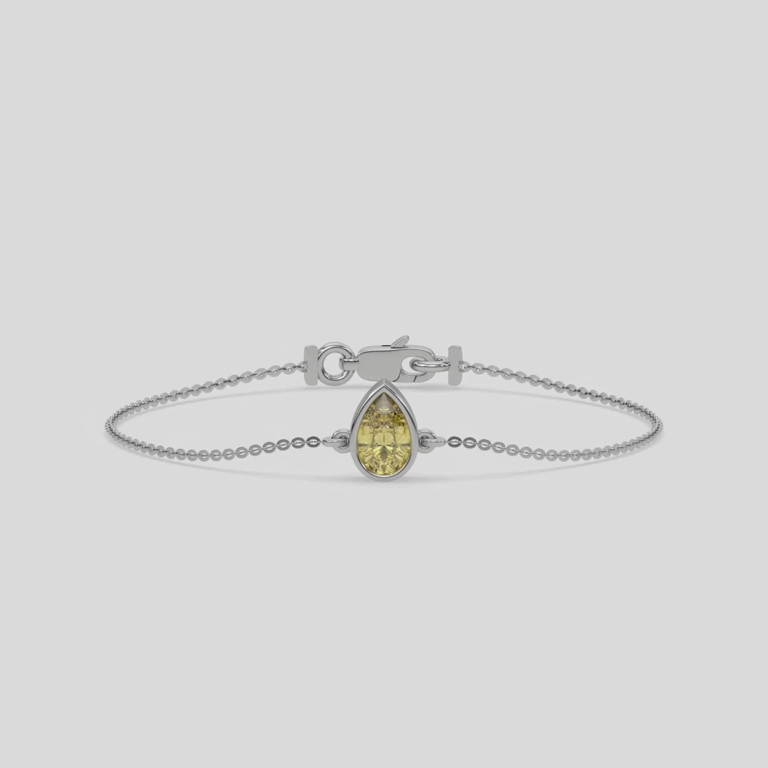 14K White Gold Fancy Yellow Pear Solitaire Diamond Bracelet 